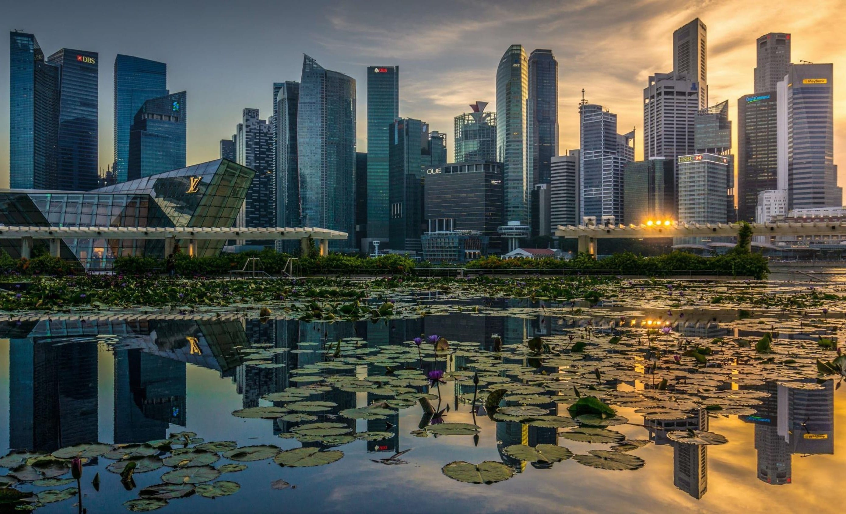Singapore’s commercial district at golden hour