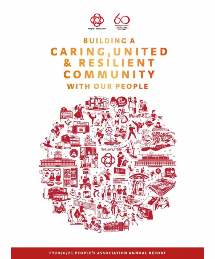 Colorful text and illustrations with "Building A Caring, United & Resilient Community With Our People" and association logos.