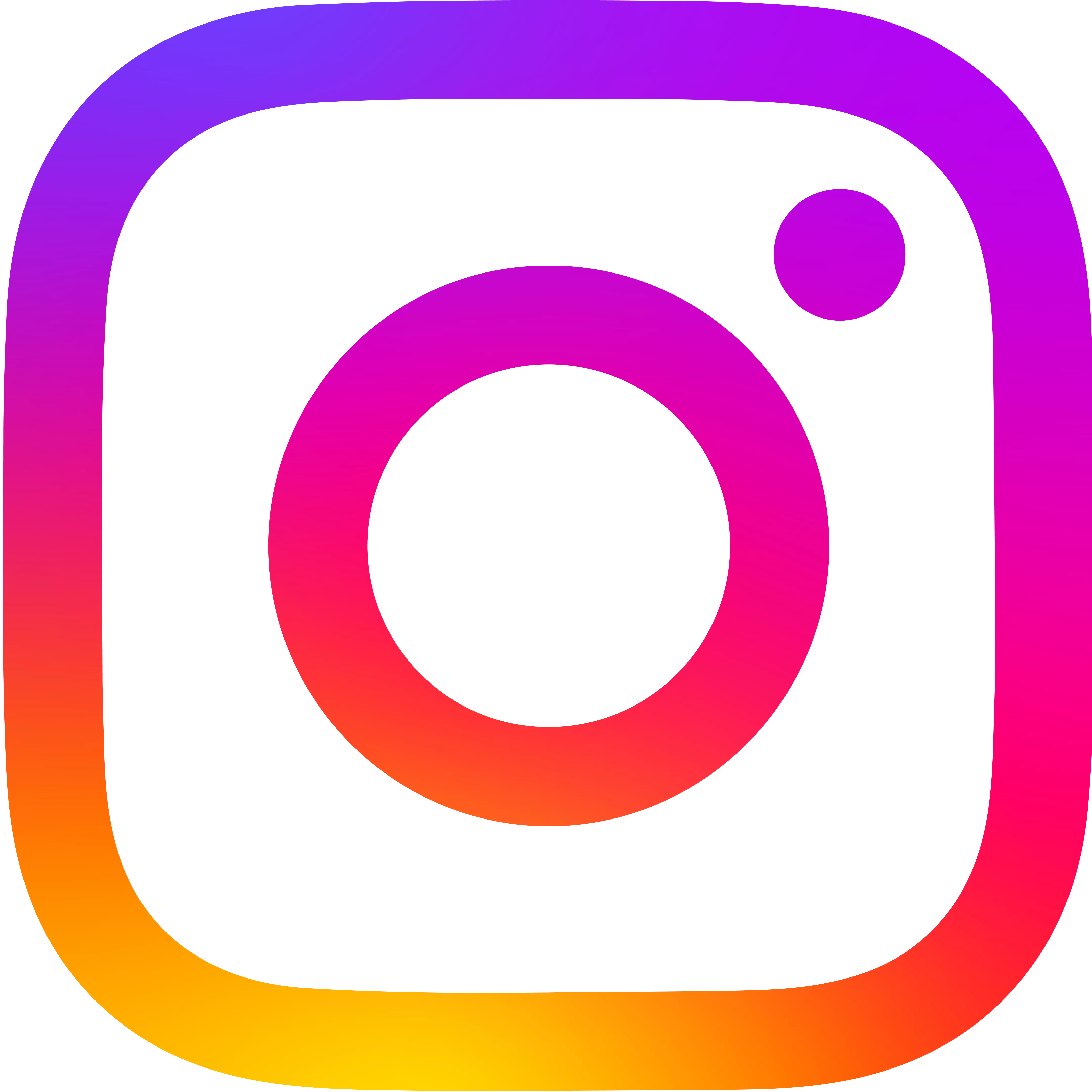 Square-shaped Instagram logo with a gradient of purple, orange, yellow, and red, featuring a white camera outline in the center.