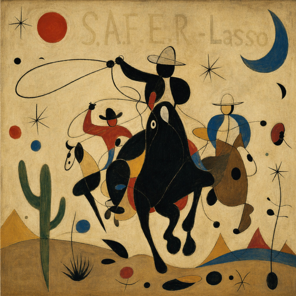 The idea of the SAFER-Lasso technique in Joan Miro Style artwork