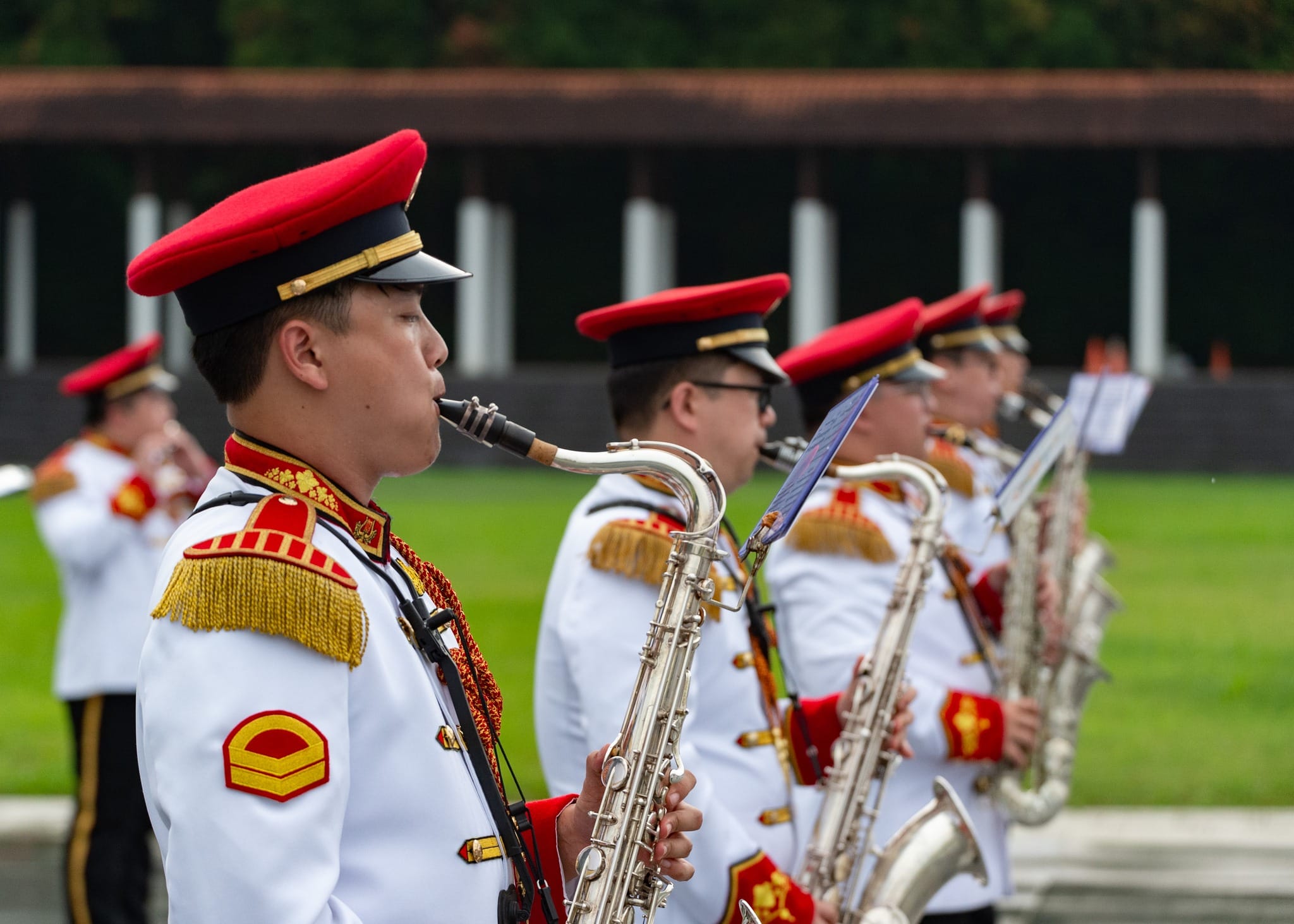 The Saxophone section on parade.