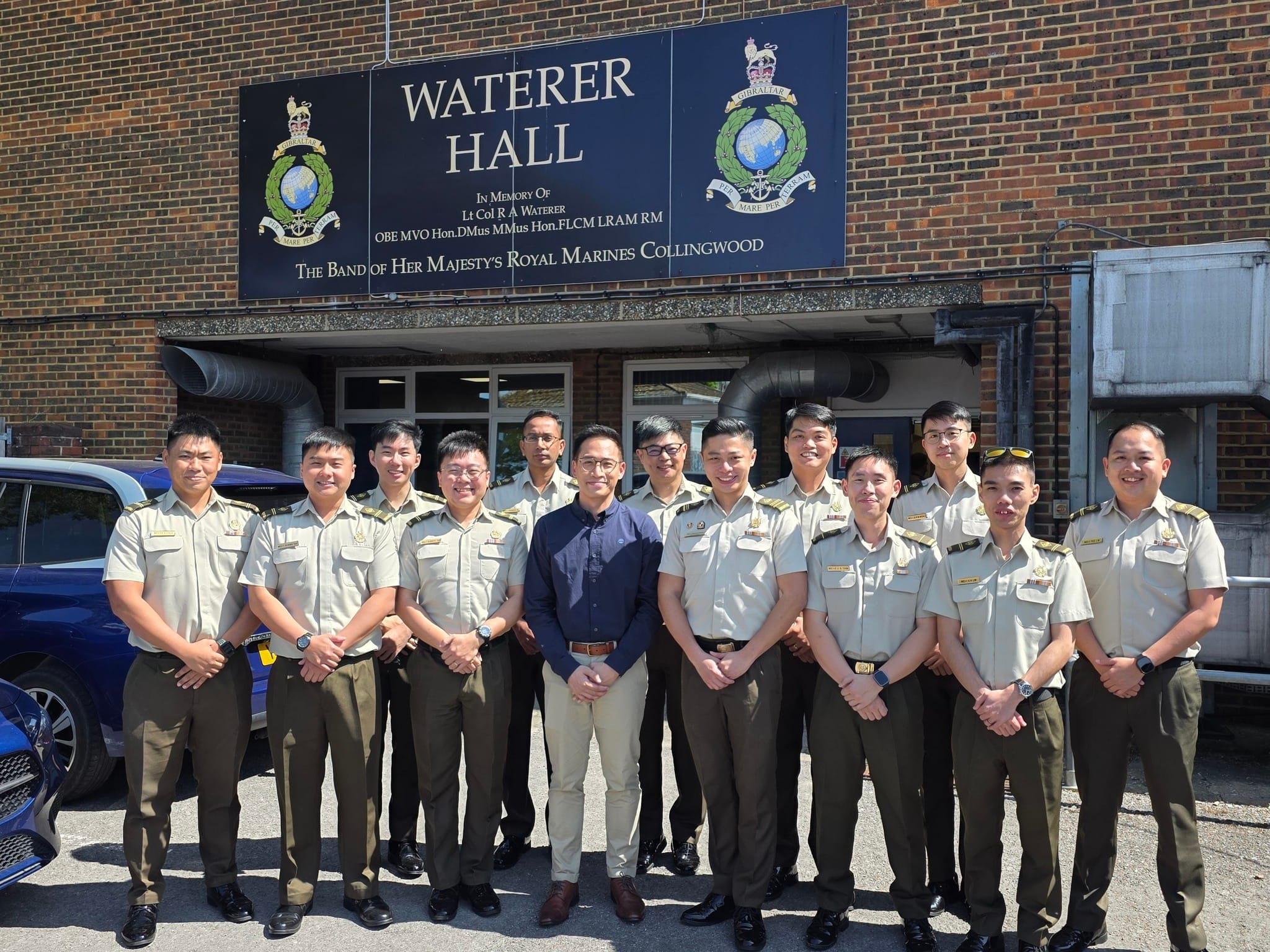 The visit began with a rehearsal at Waterer Hall in HMS Collingwood, Hampshire.