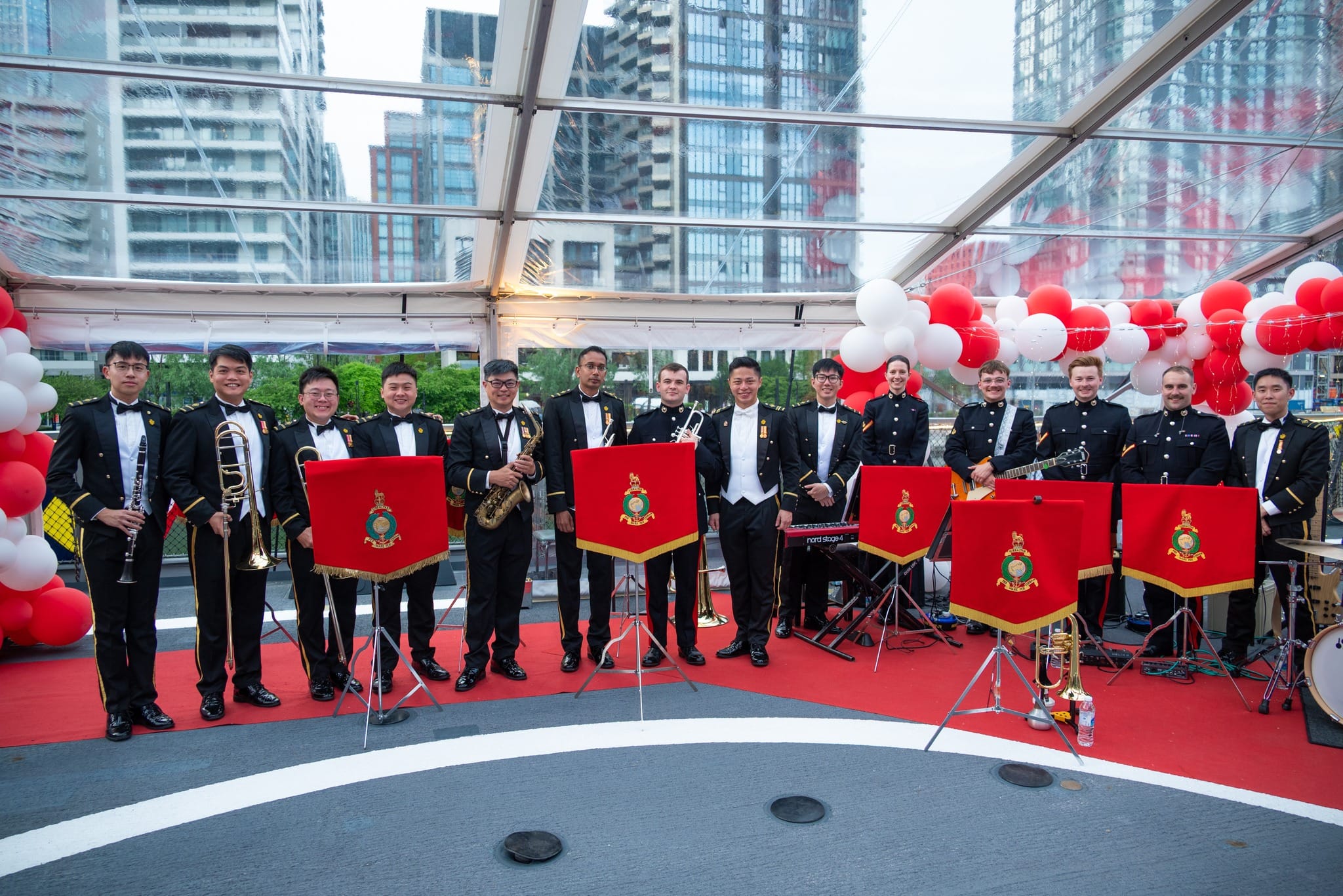 The combined combo band of the SAF Central Band and the RM Band Collingwood before the opening of the reception.