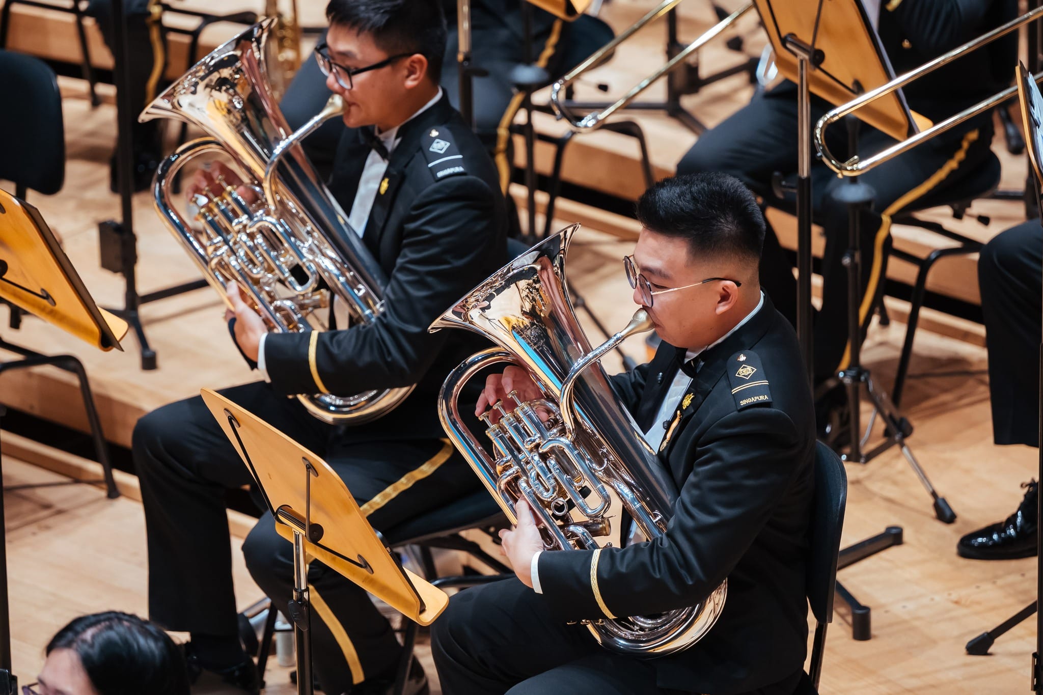 ME1(T) Tay Wei Yuan (left) and Principal Euphonium ME2 Kang Chun Meng in performance.