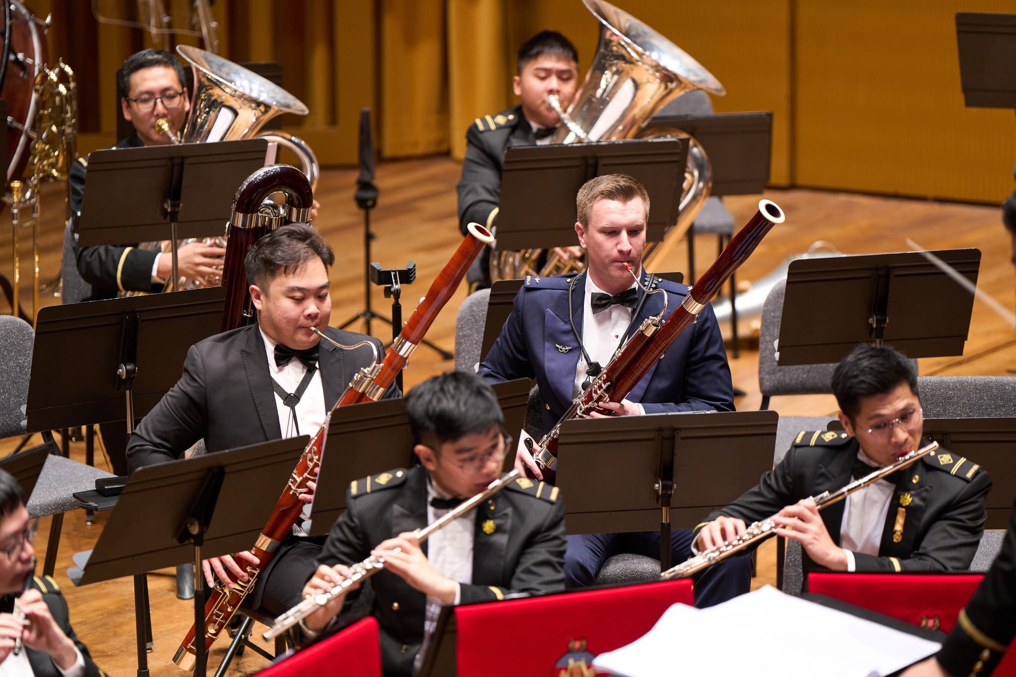 RAAF bassoonist AC Chris Hayworth and musicians from the SAF Central Band in performance.