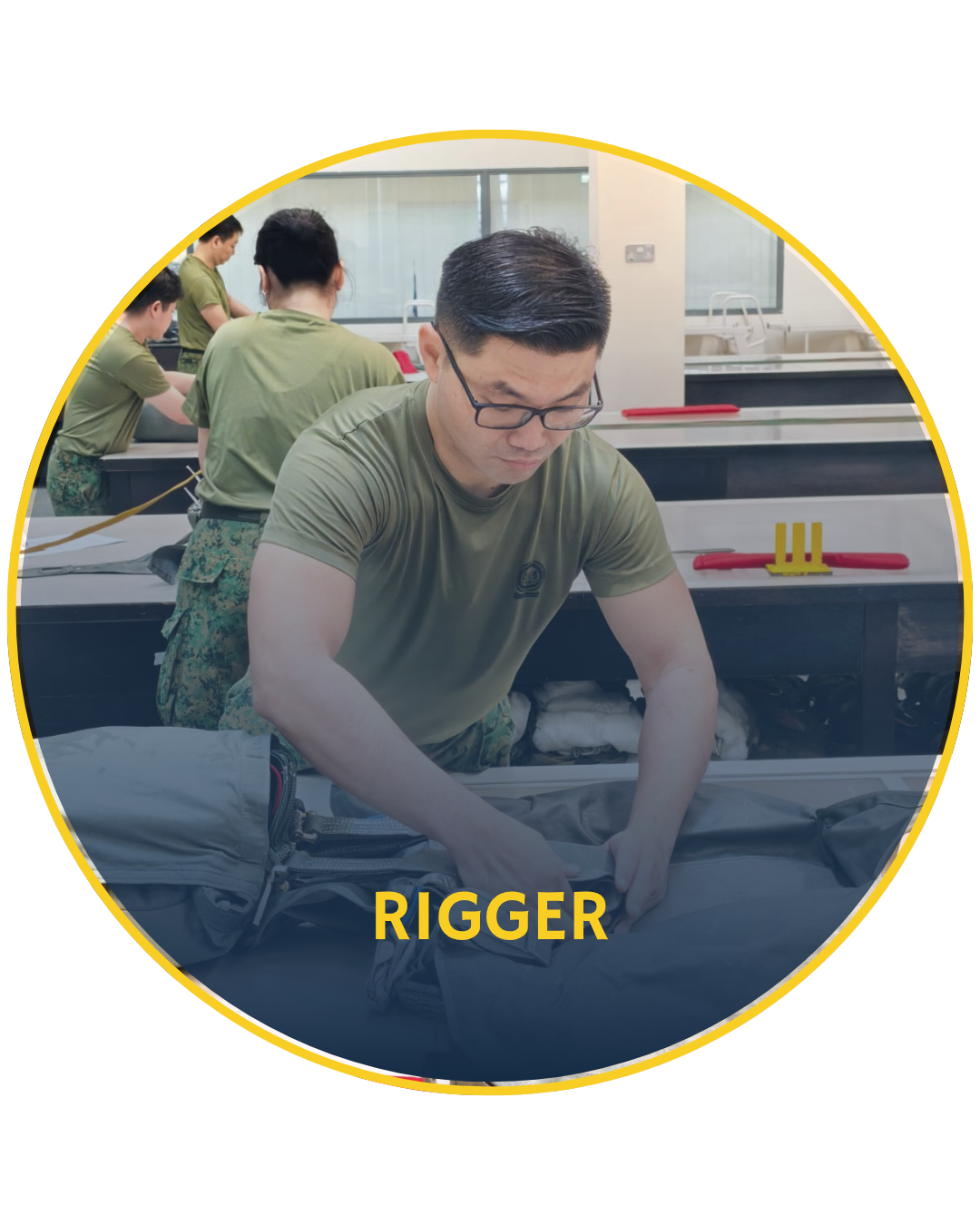 Soldier preparing parachute.