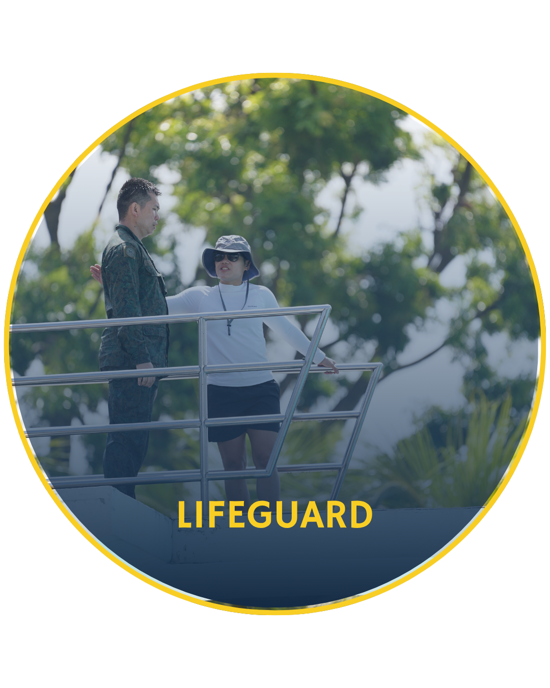 Lifeguard in military uniform operates a boat while rescuing people on the water.