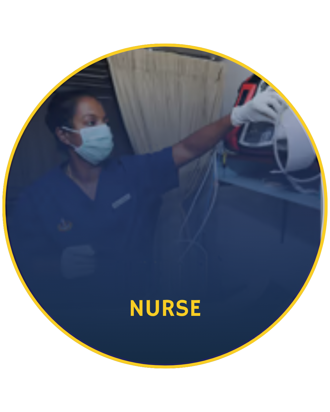 Nurse in SAF uniform adjusting medical equipment on a mobile unit with gloves on.