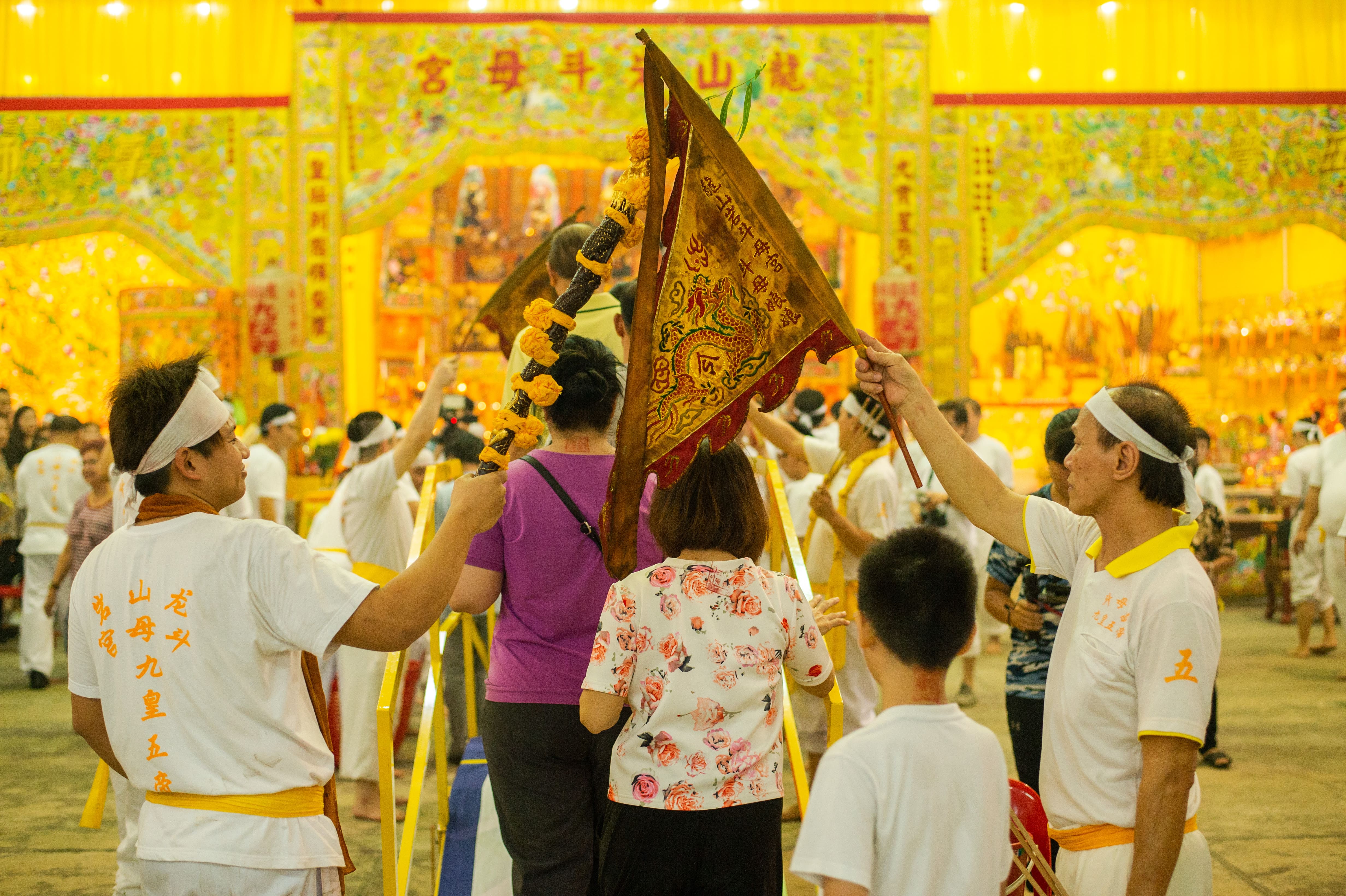 Devotees crossing the Bridge of Blessing at Leng San Giam Dou Mu Gong