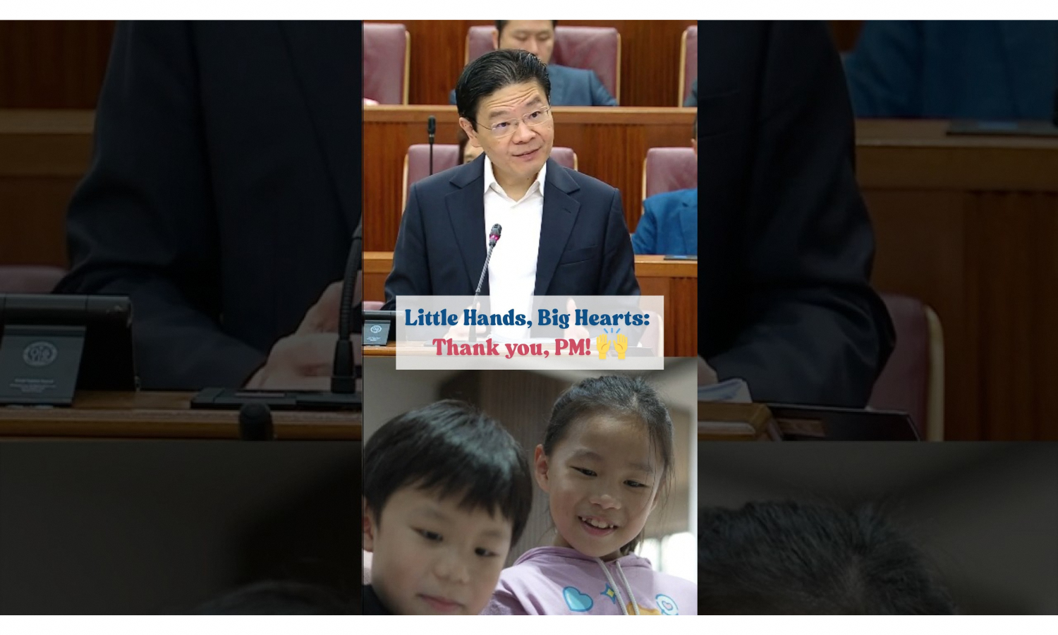 Image of Prime Minister, Lawrence Wong with Kaizen and Kay