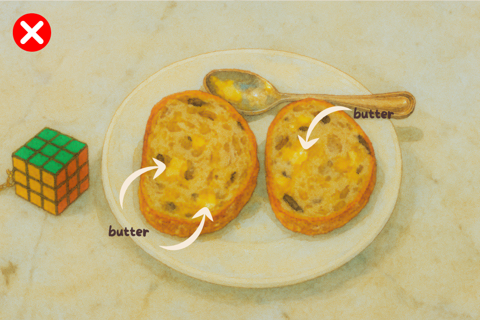 breads with butter spread on top