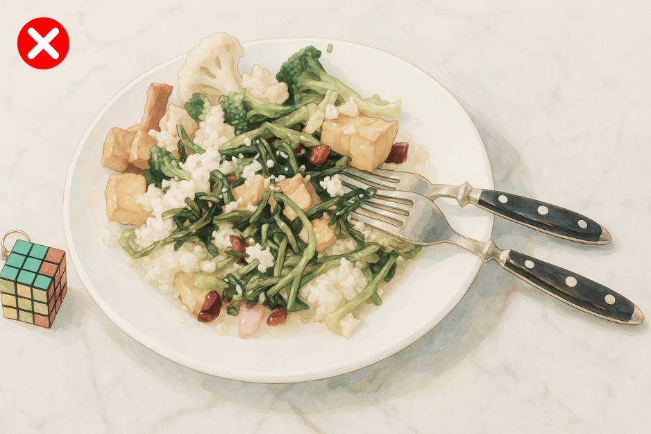 a plate of dish where items are mixed