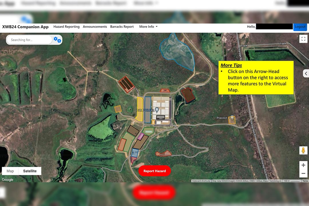 Satellite map interface showing Camp TILPAL.