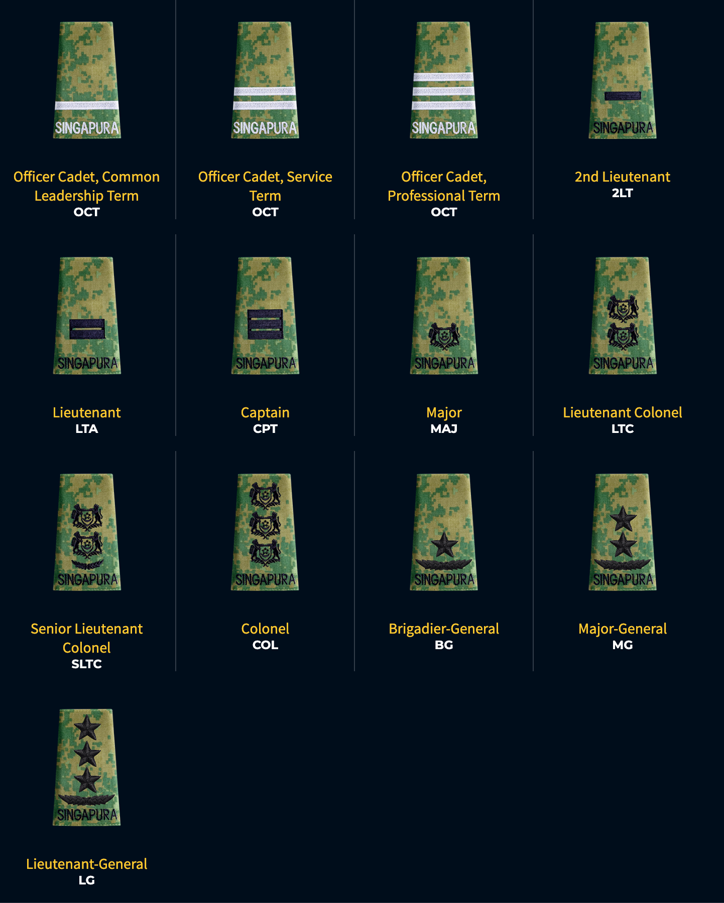 Singapore Armed Forces military Officer rank insignias