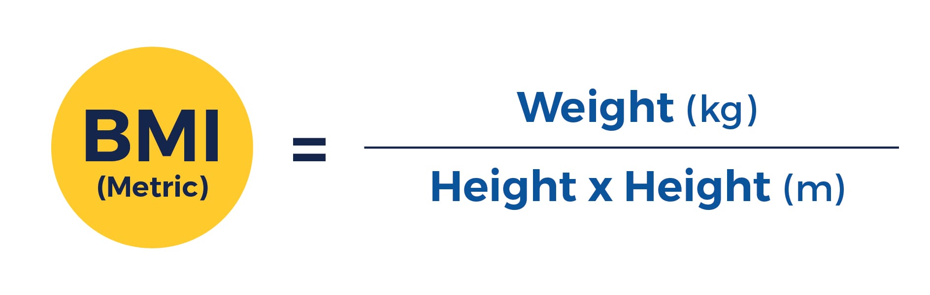 BMI = Weight (kg) / Height x Height (m)