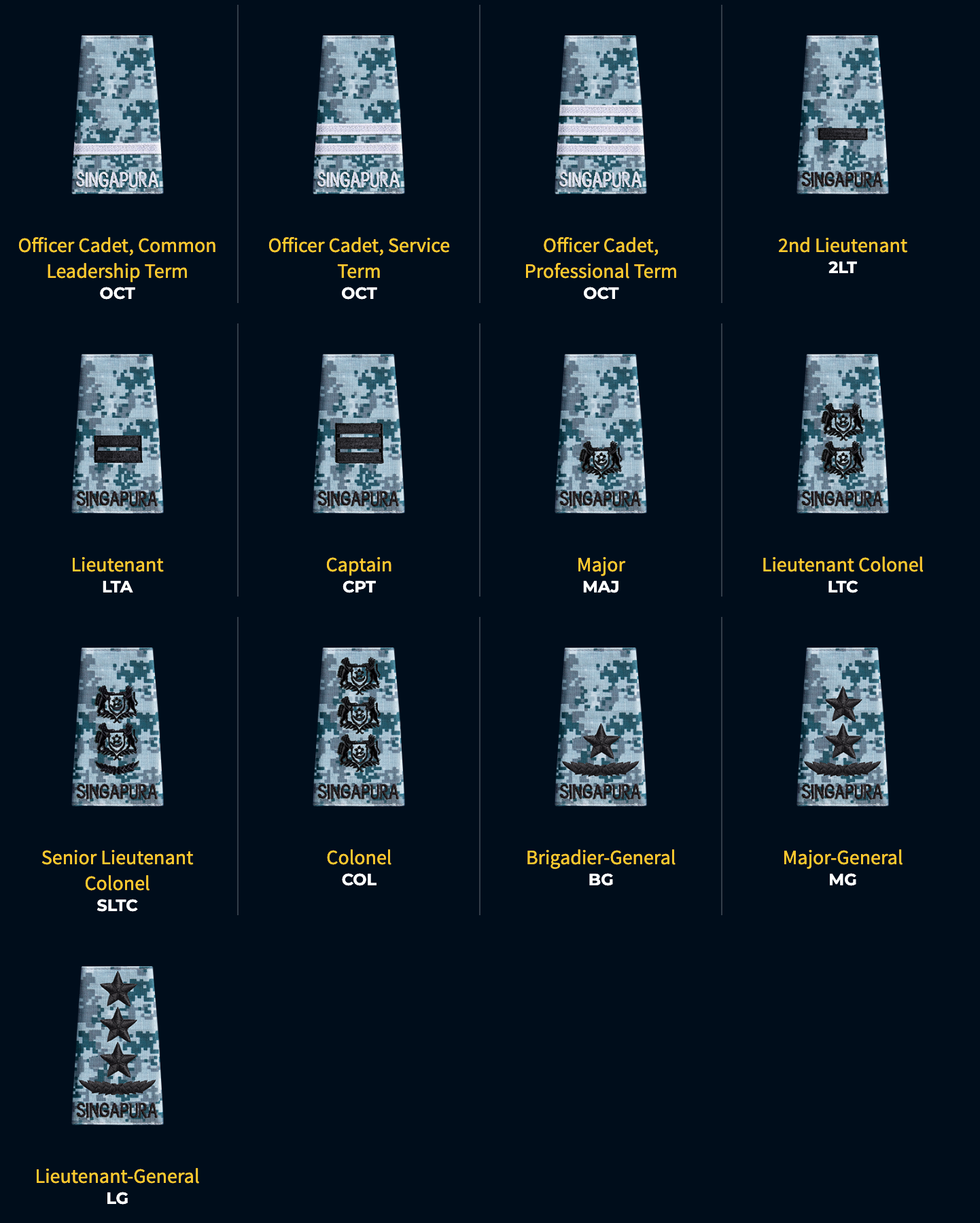 Singapore Armed Forces military Officer rank insignias