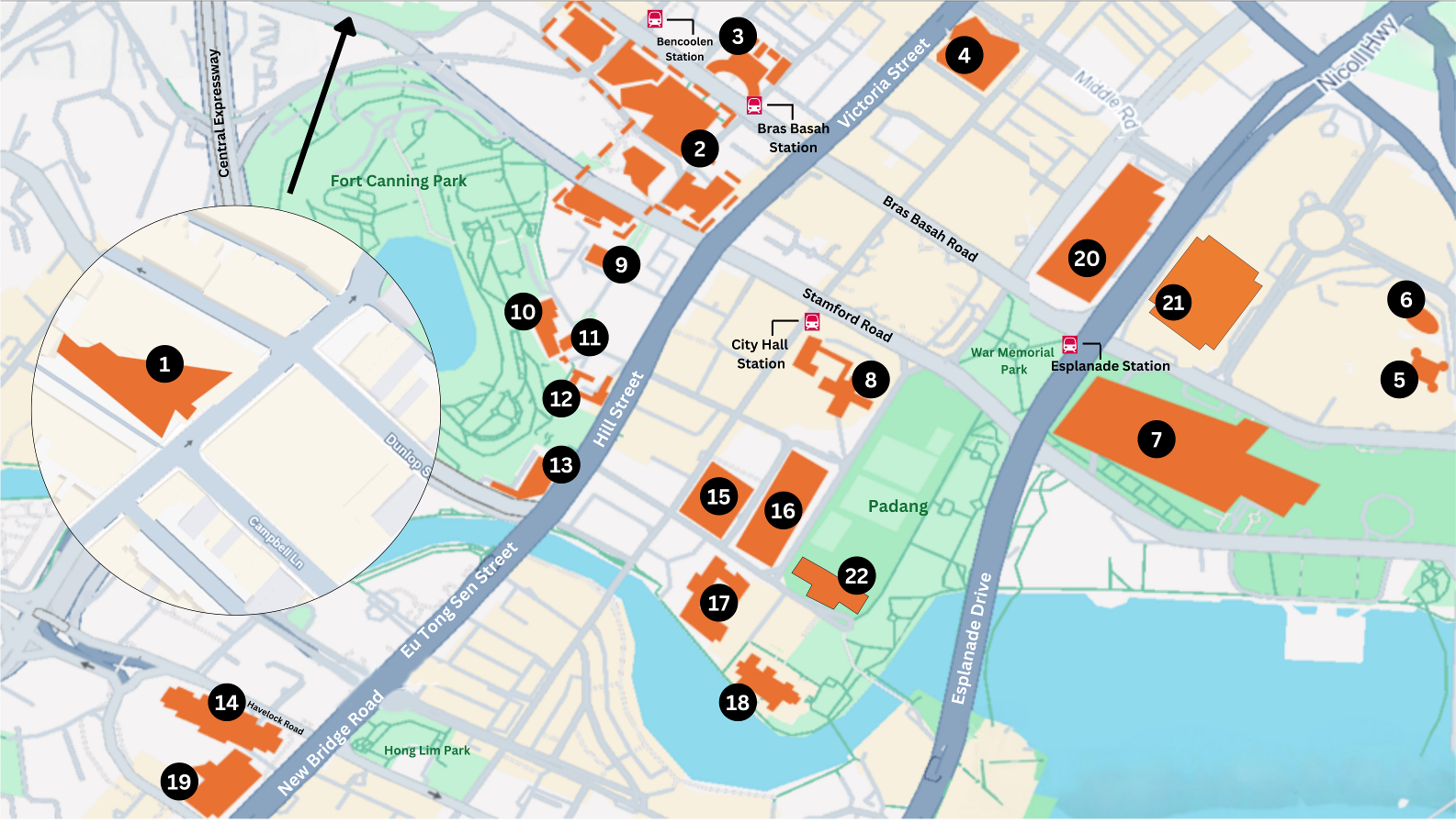 Map of Singapore city area