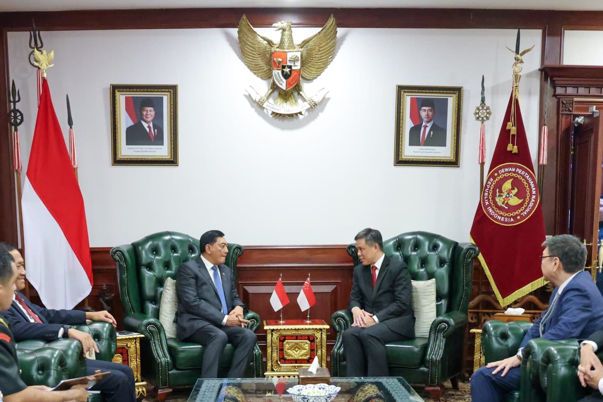 Mr Chan (right) meeting Indonesian Defence Minister Mr Sjafrie Sjamsoeddin (left) at the Indonesian Ministry of Defence