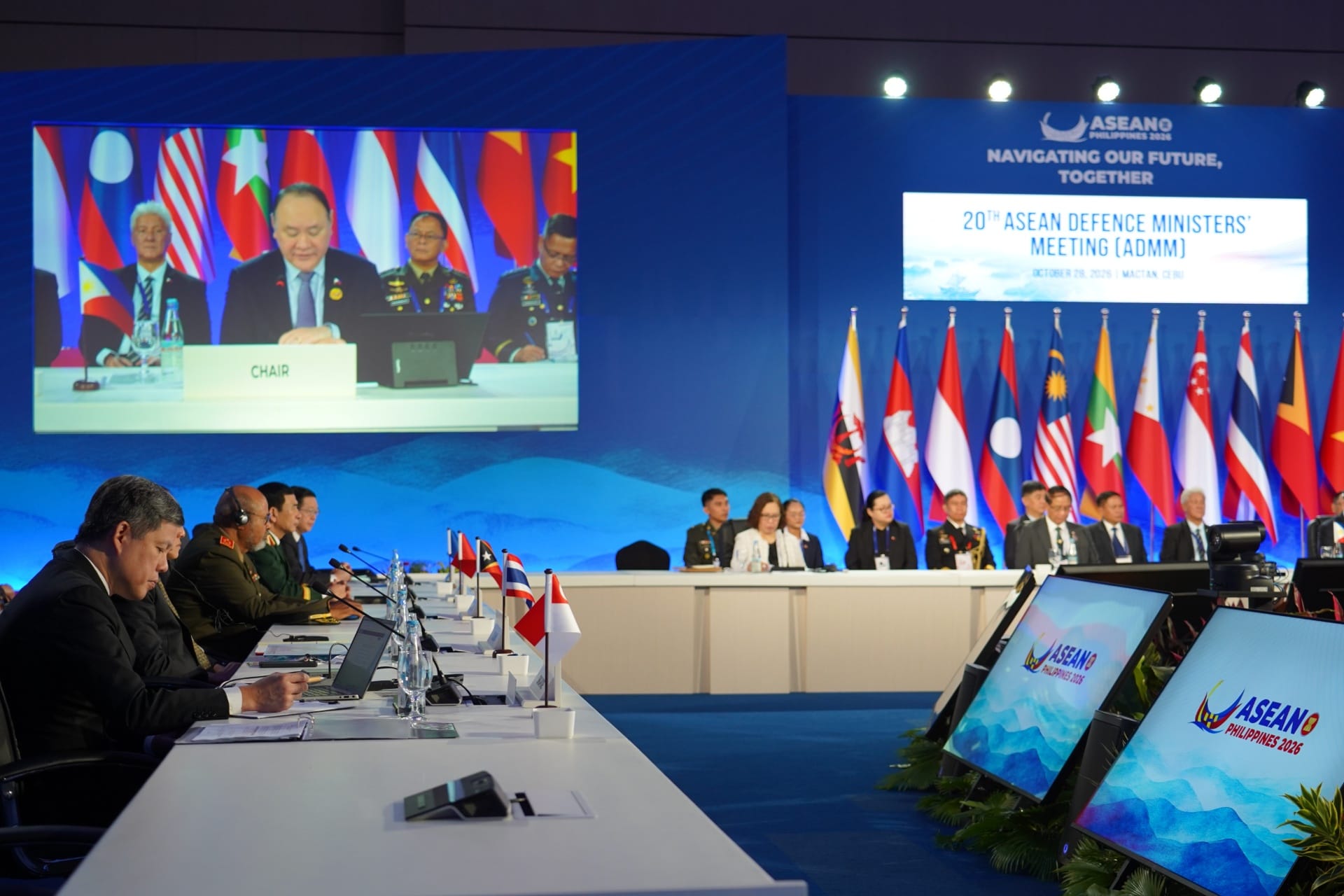 Minister for Defence Chan Chun Sing (first from left) at the 20th ASEAN Defence Ministers’ Meeting (ADMM).