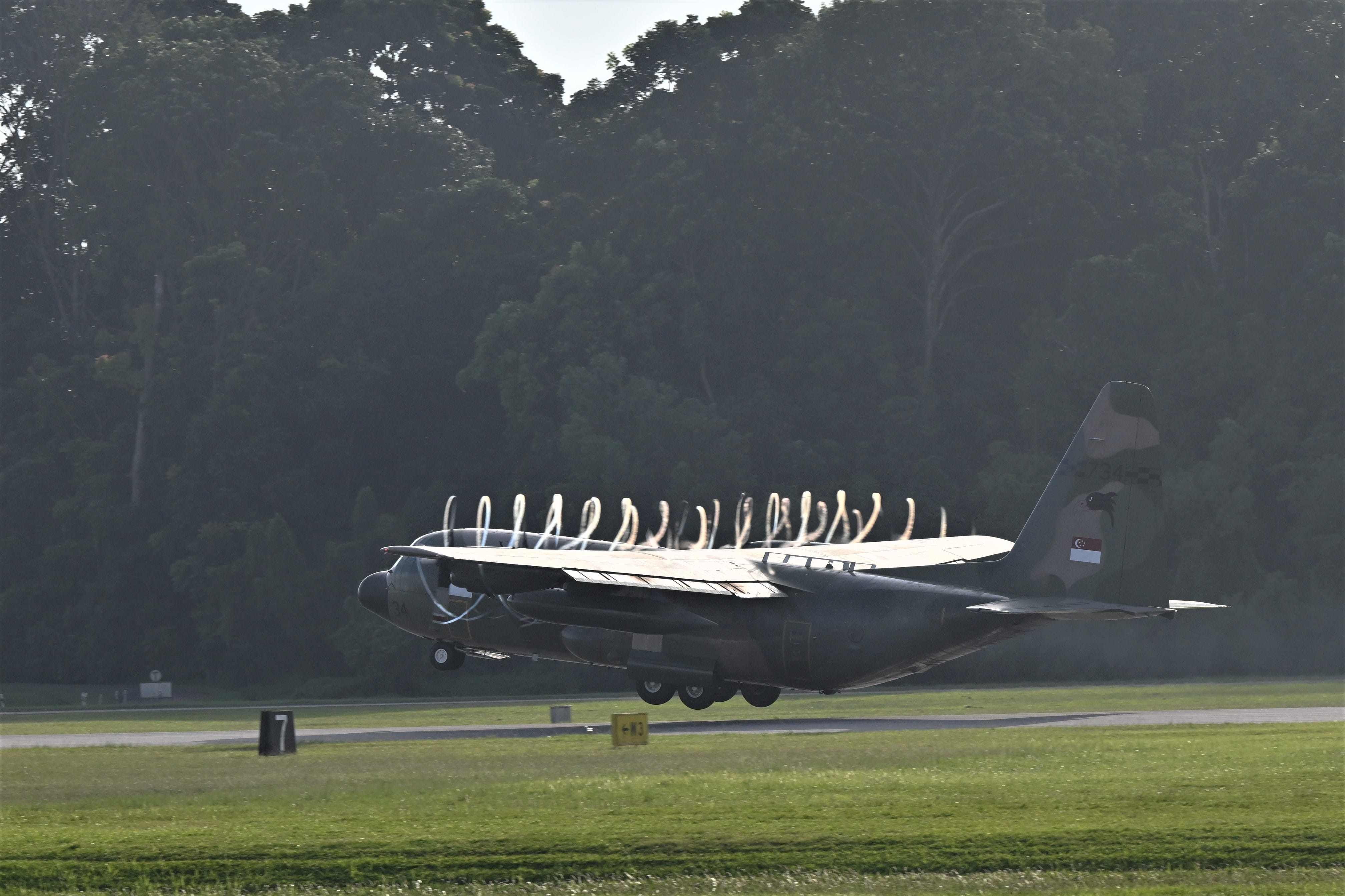 The Republic of Singapore Air Force (RSAF) C-130 aircraft departing Paya Lebar Air Base to provide airlift support in the Philippines. 