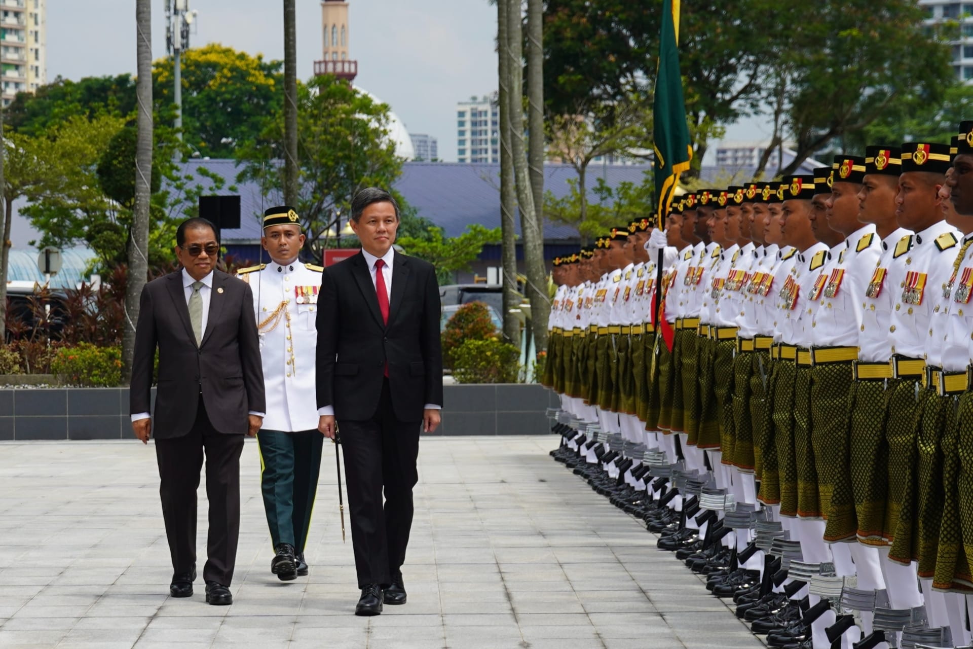 Mr Chan inspecting the Guard of Honour at the Malaysia Ministry of Defence.