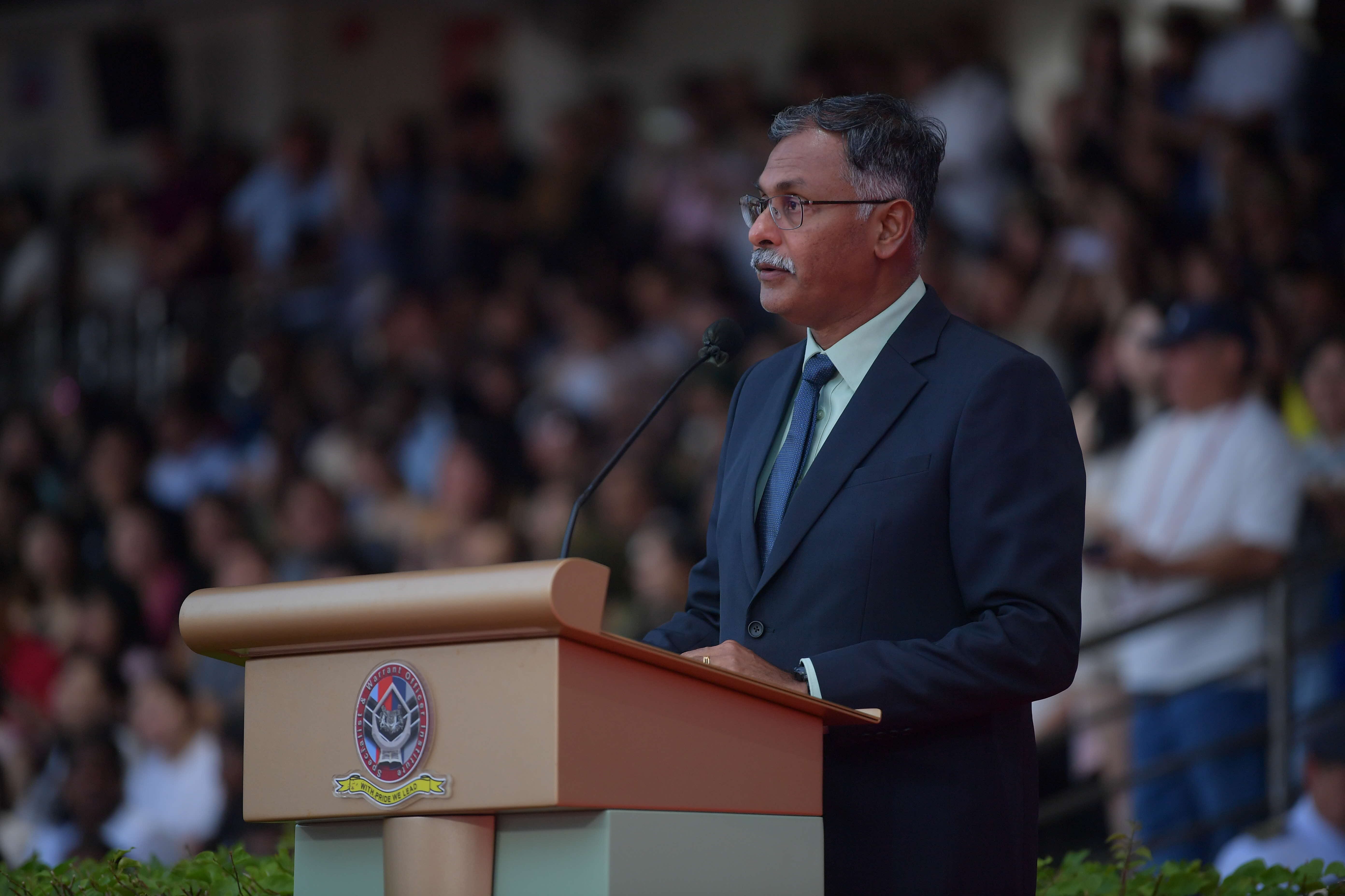 Mr Murali delivering a speech during the graduation parade.