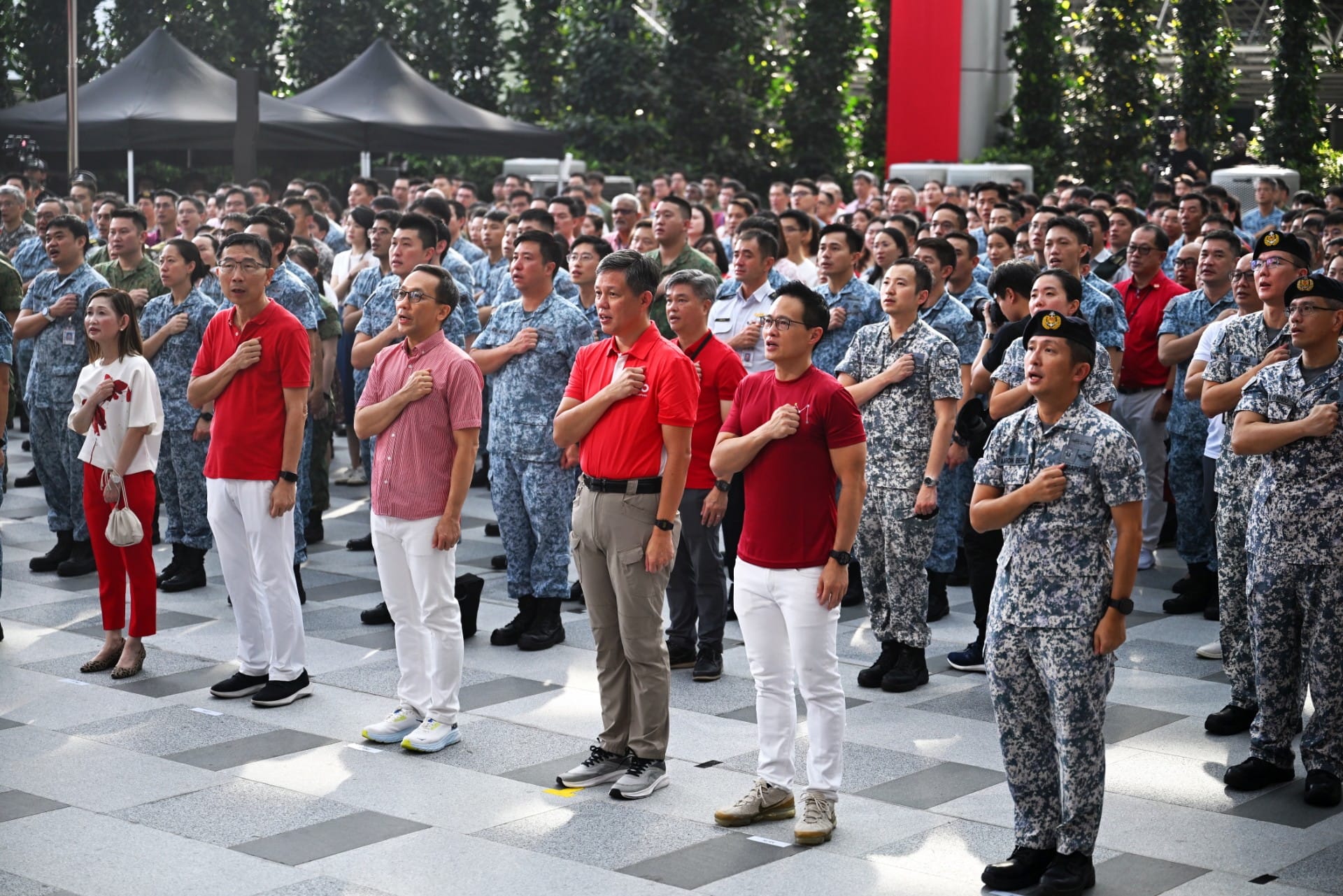 Minister for Defence Mr Chan Chun Sing leading personnel from the Ministry of Defence (MINDEF) and the Singapore Armed F