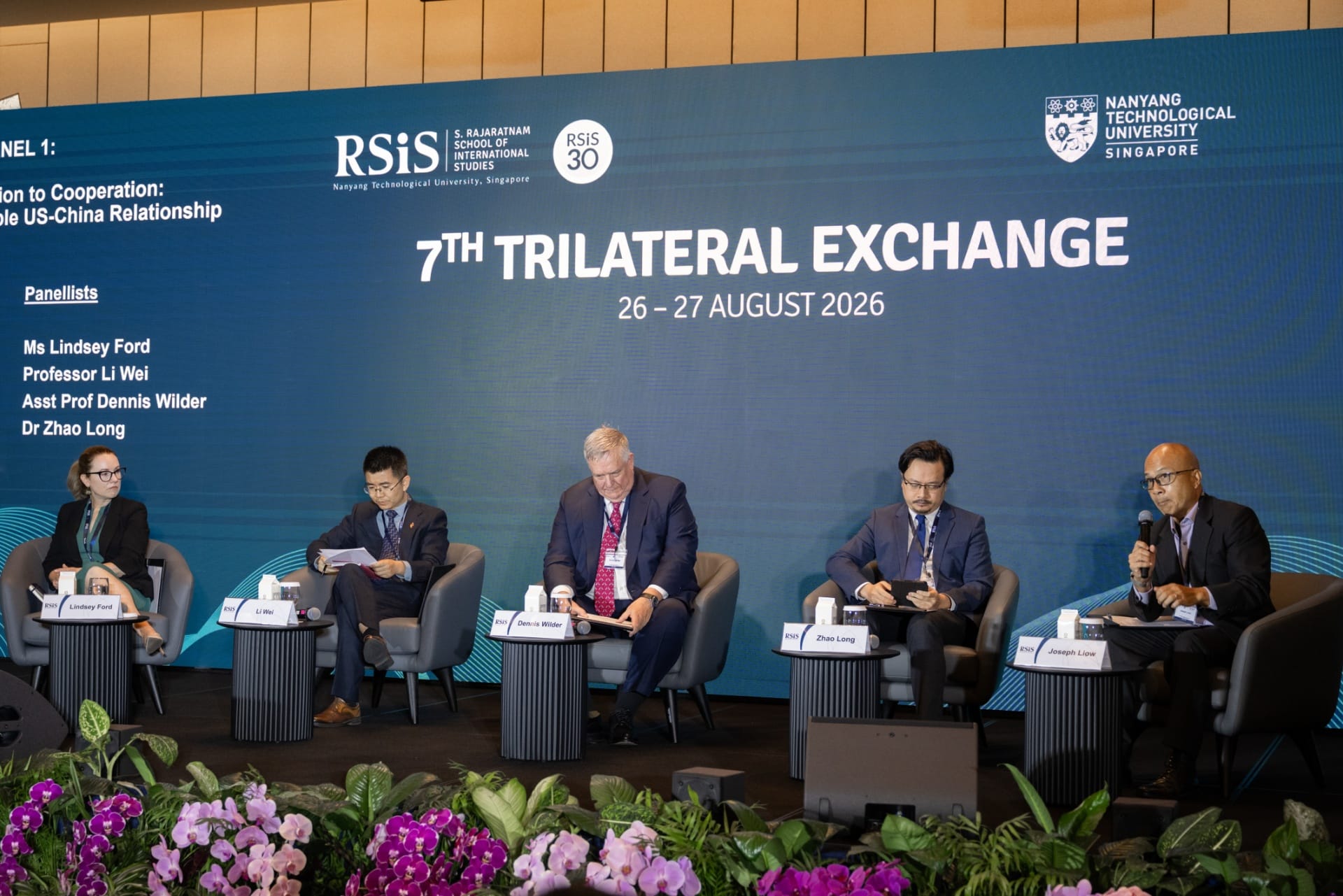 Speakers from Singapore, the US and China participating in a Panel Discussion at the 7th RSIS Trilateral Exchange on the evolving dynamics of US-China relations and their implications for Southeast Asia and beyond. (Photo Credit: MINDEF)
