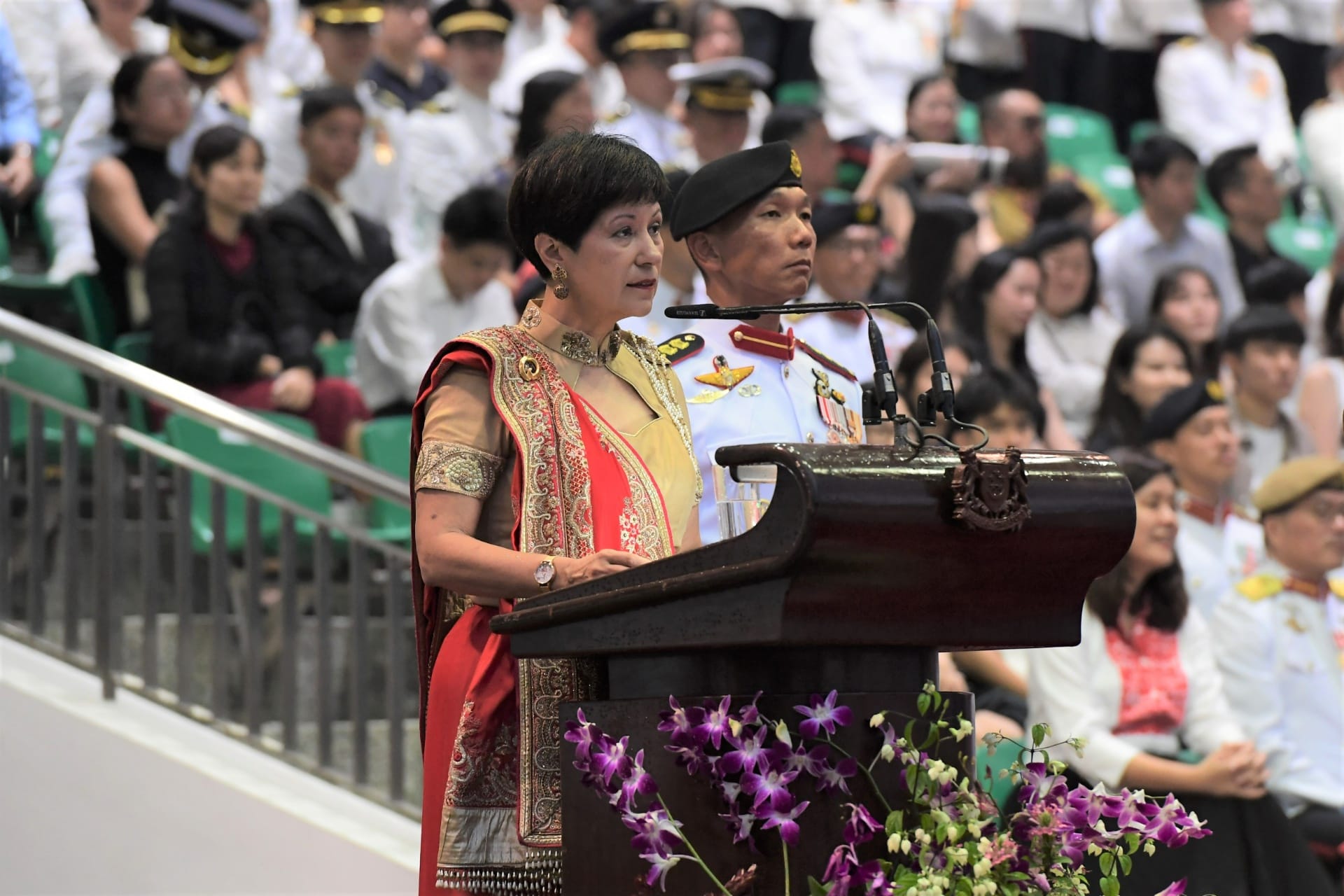 Ms Indranee Rajah delivering her speech at the parade.