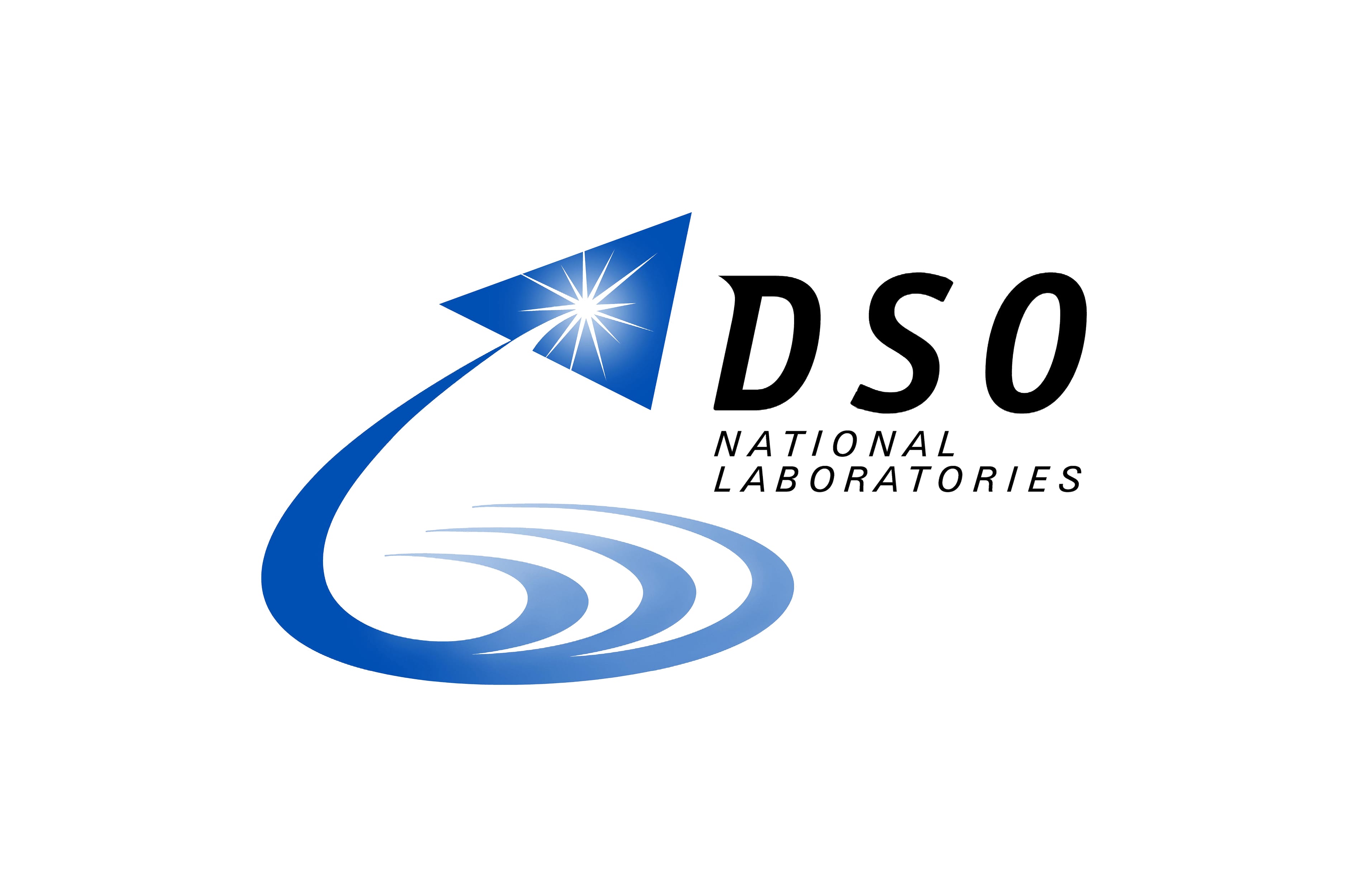 Logo of DSO National Laboratories with blue arrow and starburst above ripple lines.