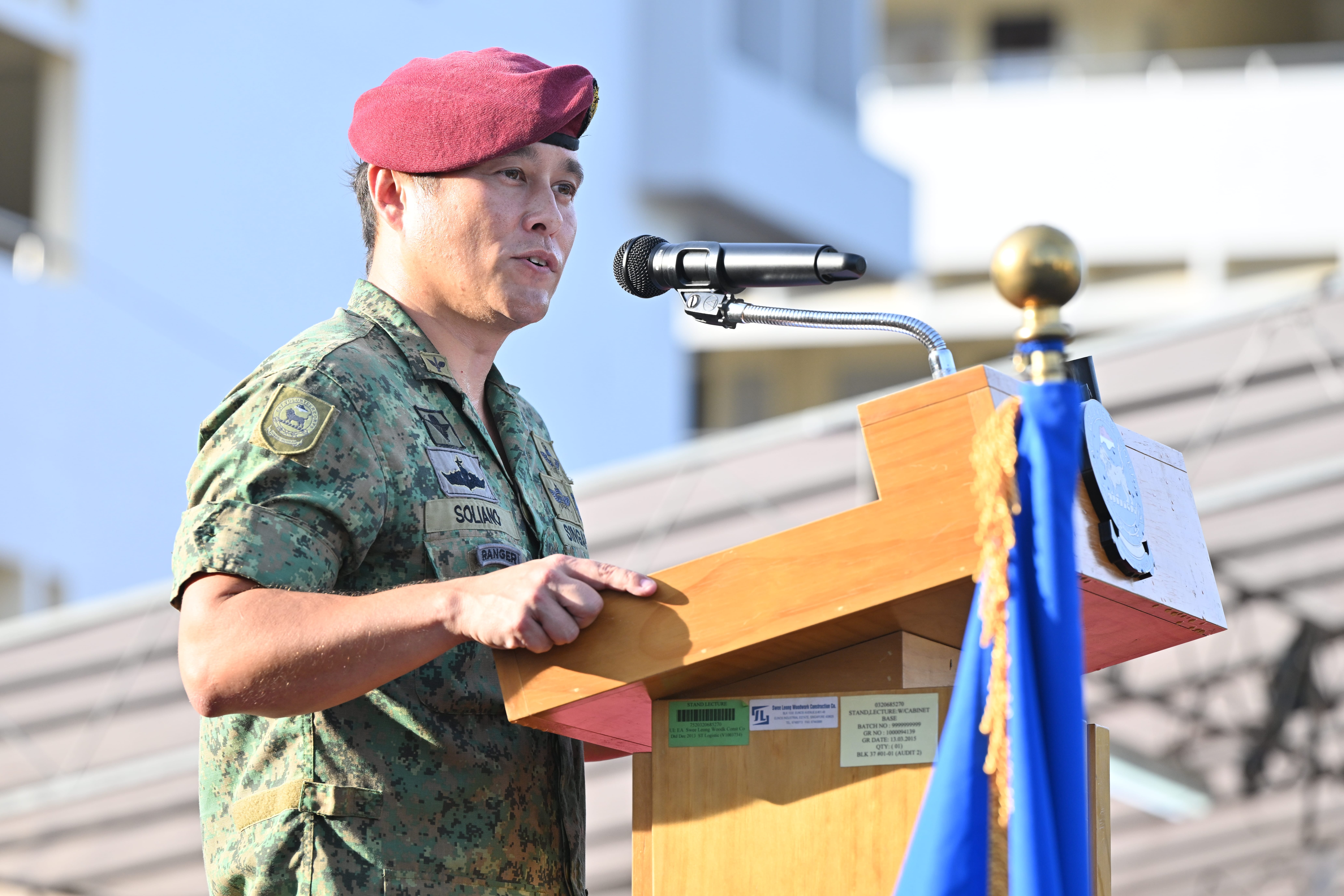 Commander SAFVC Colonel Soliano Paulinhno delivering a speech during the Milestone Parade.