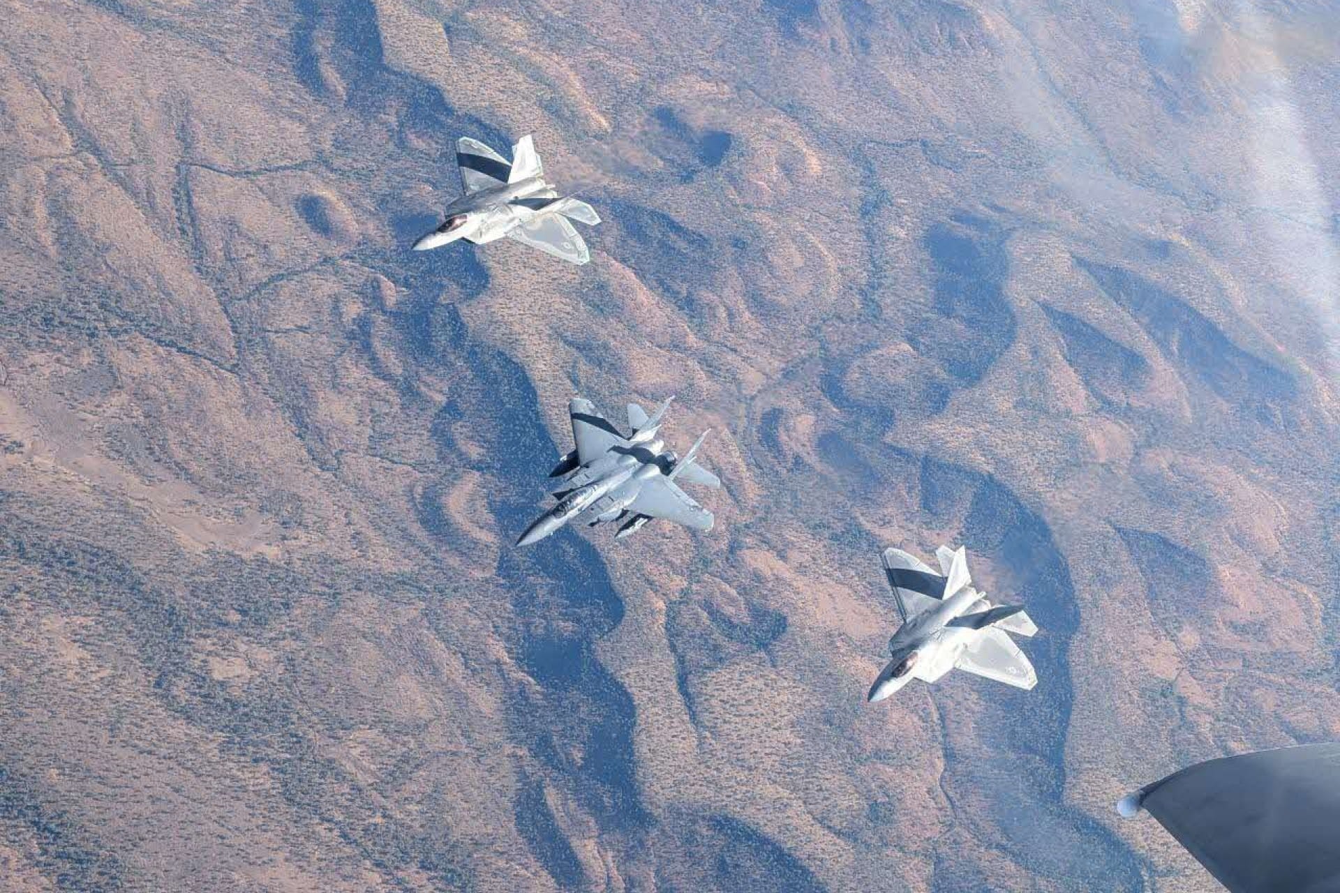 The Republic of Singapore Air Force (RSAF)’s F-15SG fighter jet training with the United States Air Force's F-22 in Exercise Pitch Black 2024.