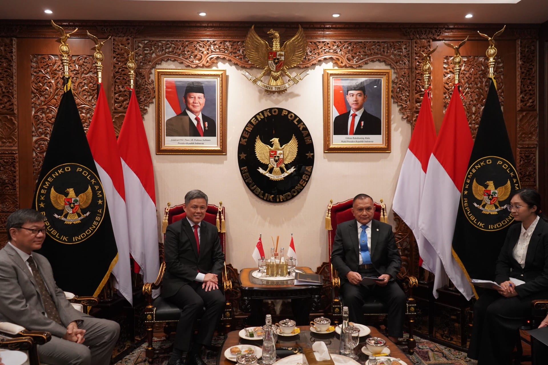 Mr Chan (left) meeting with Vice Coordinating Minister for Political and Security Affairs Lodewijk Freidrich Paulus (rig