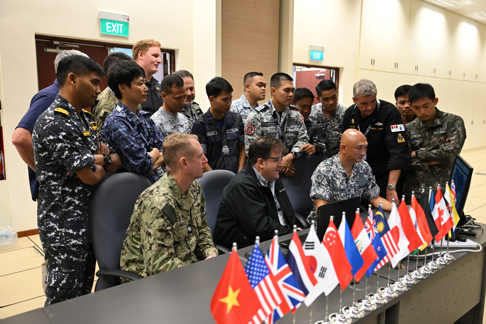 Exercise SEACAT participants coordinated operational responses at the Changi Command and Control Centre (CC2C) in RSS Singapura - Changi Naval Base during the sea phase of the exercise.