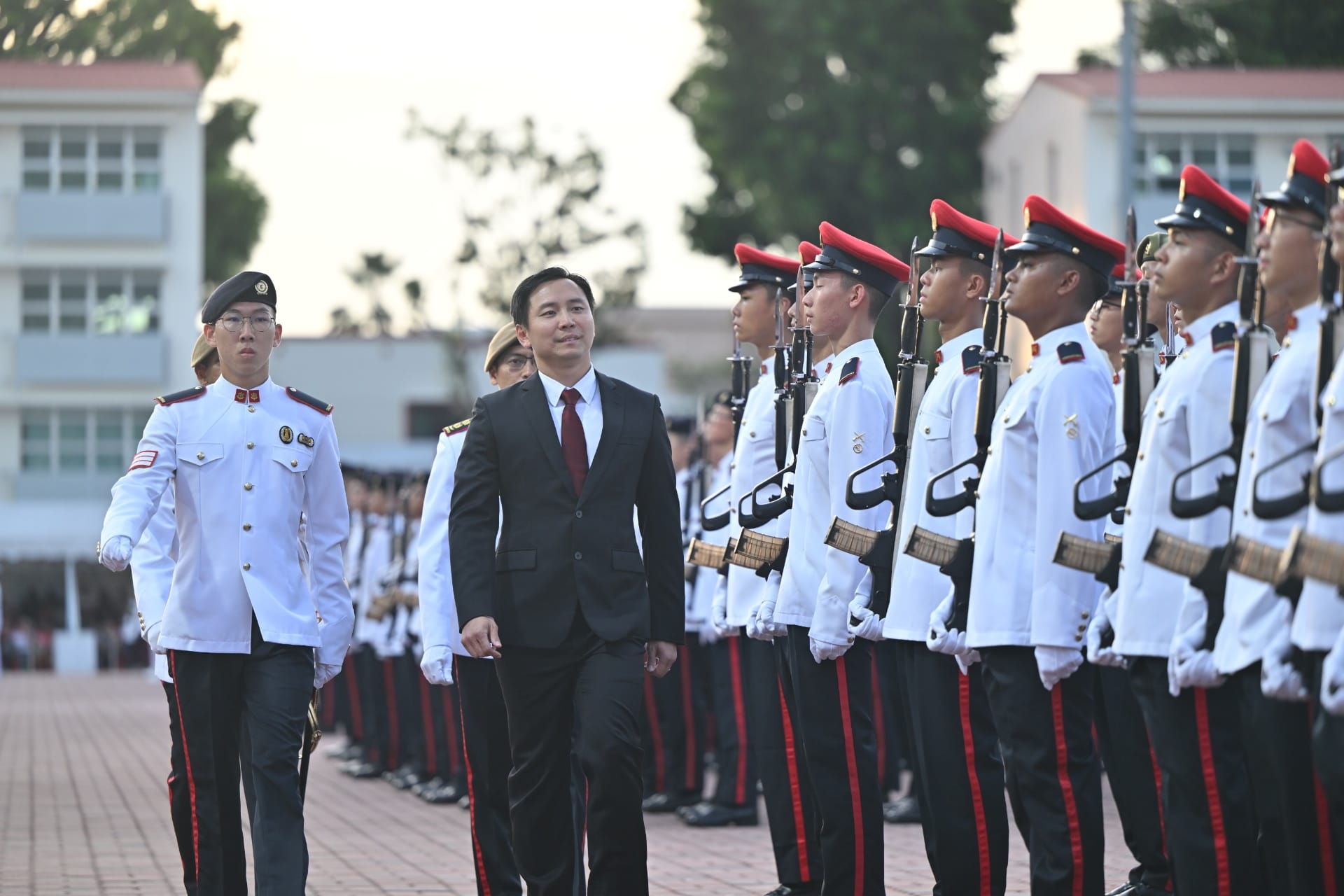 Minister of State, Ministry of Social and Family Development and Ministry of Home Affairs, Mr Goh Pei Ming inspecting the contingents on parade at the 67th Specialist Cadet Graduation Parade.