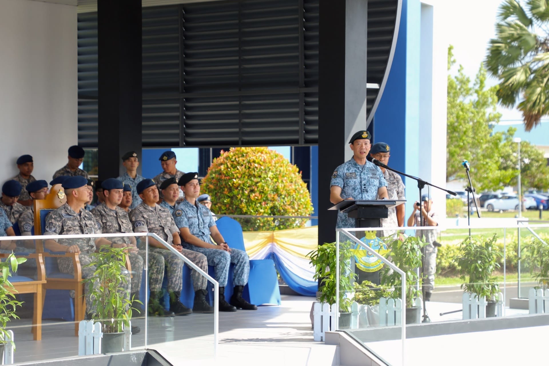 MG Fan delivering his opening address at the opening ceremony of Exercise Vanguard - a new overarching bilateral exercise framework to deepen cooperation between both air forces.