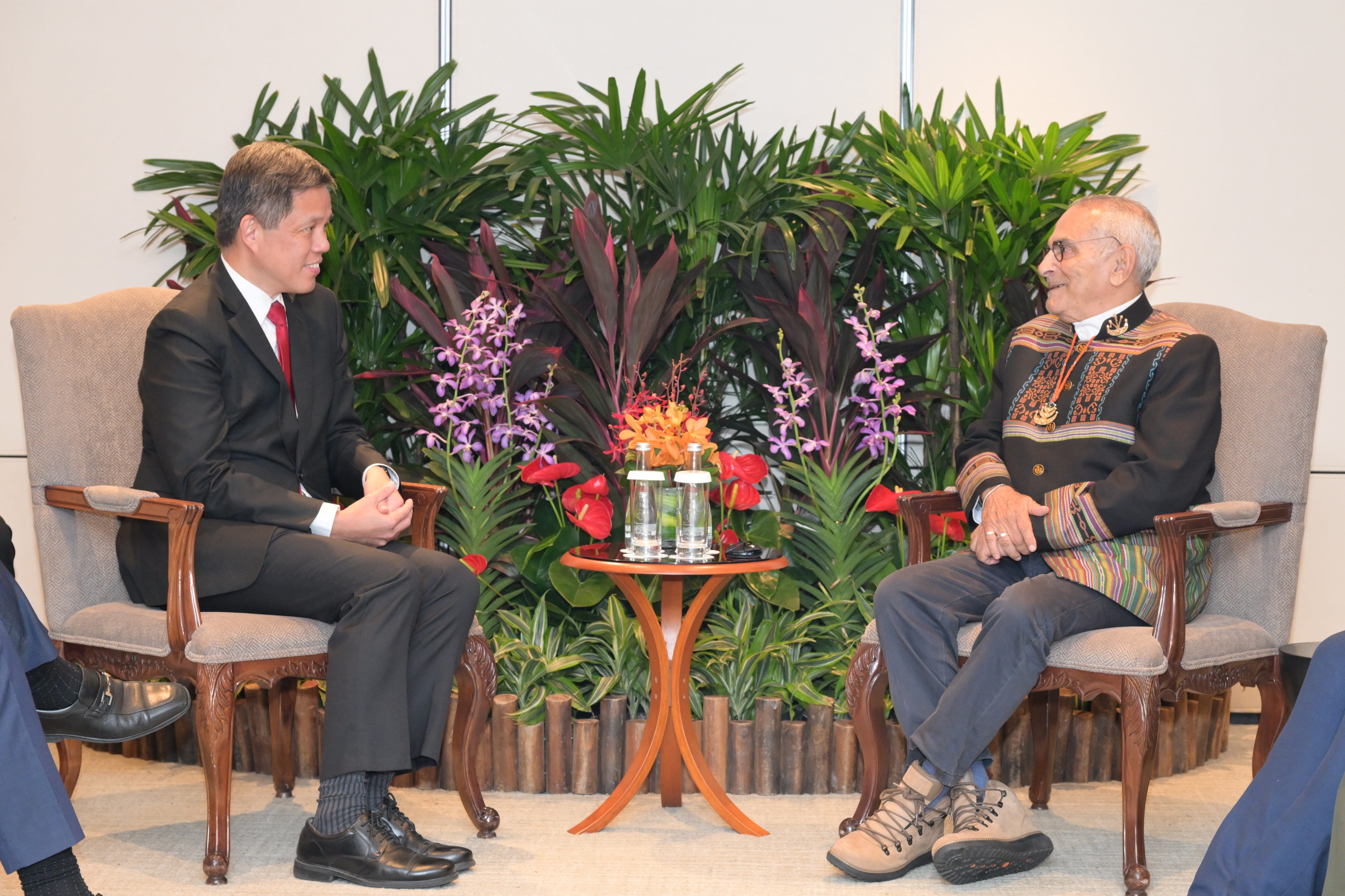 Minister for Defence Mr Chan Chun Sing called on Timor-Leste President José Ramos-Horta on the sidelines of the 22nd Shangri-La Dialogue earlier today.