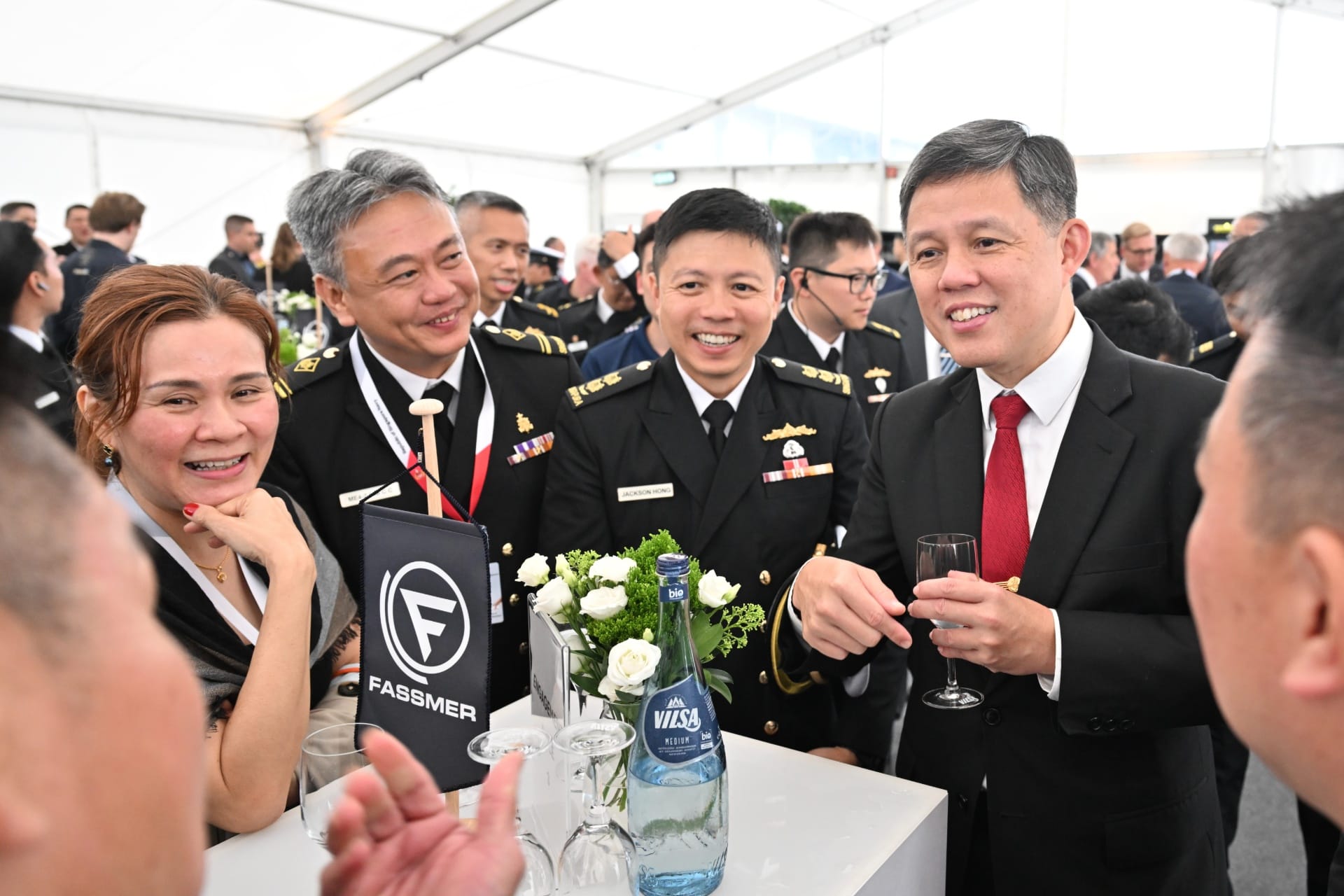Minister Chan engaging the project team from the Republic of Singapore Navy Shipbuilding Group.