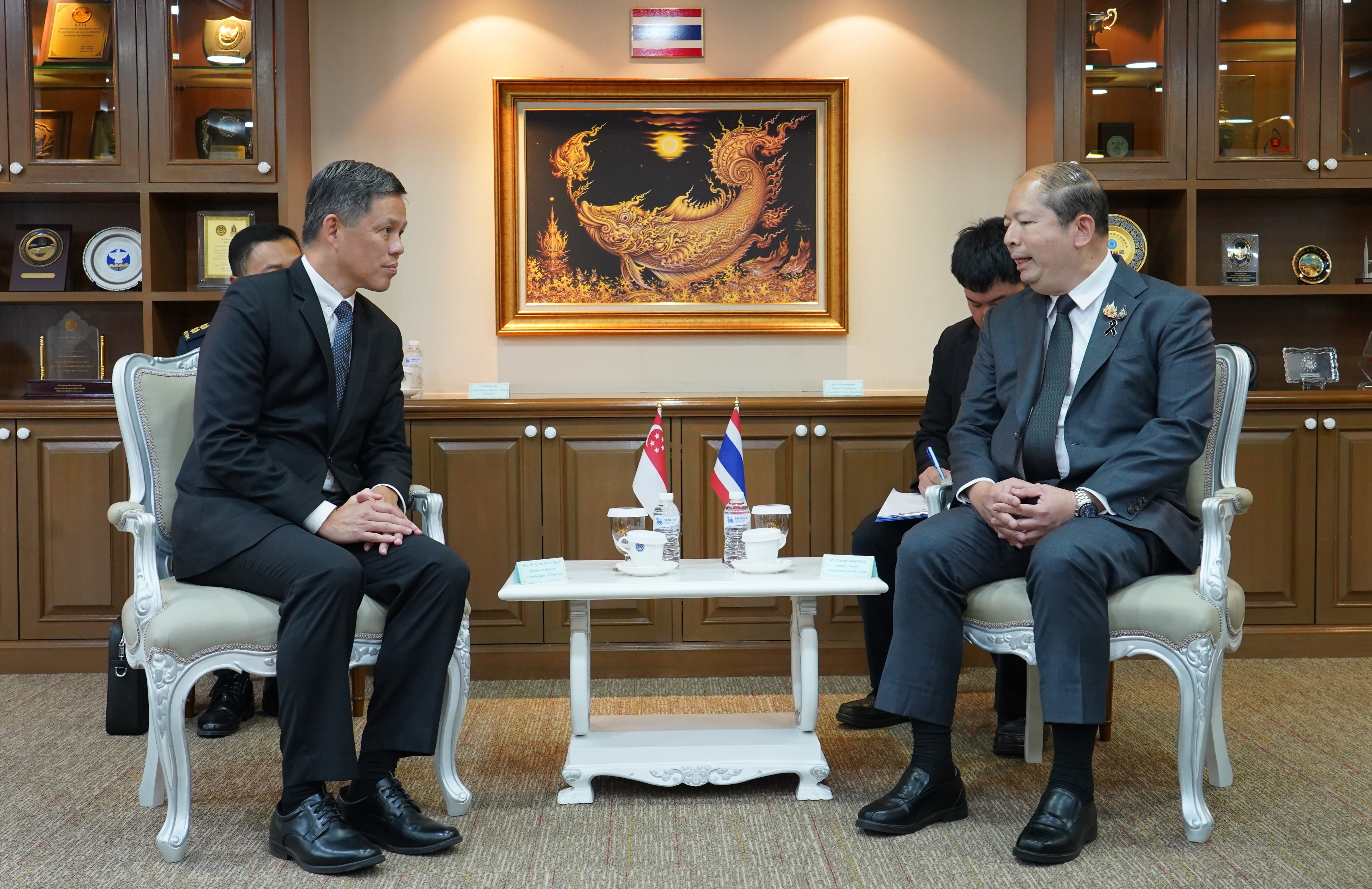 Mr Chan (left) also met with Secretary-General of the Thai National Security Council Mr Chatchai Bangchuad (right).