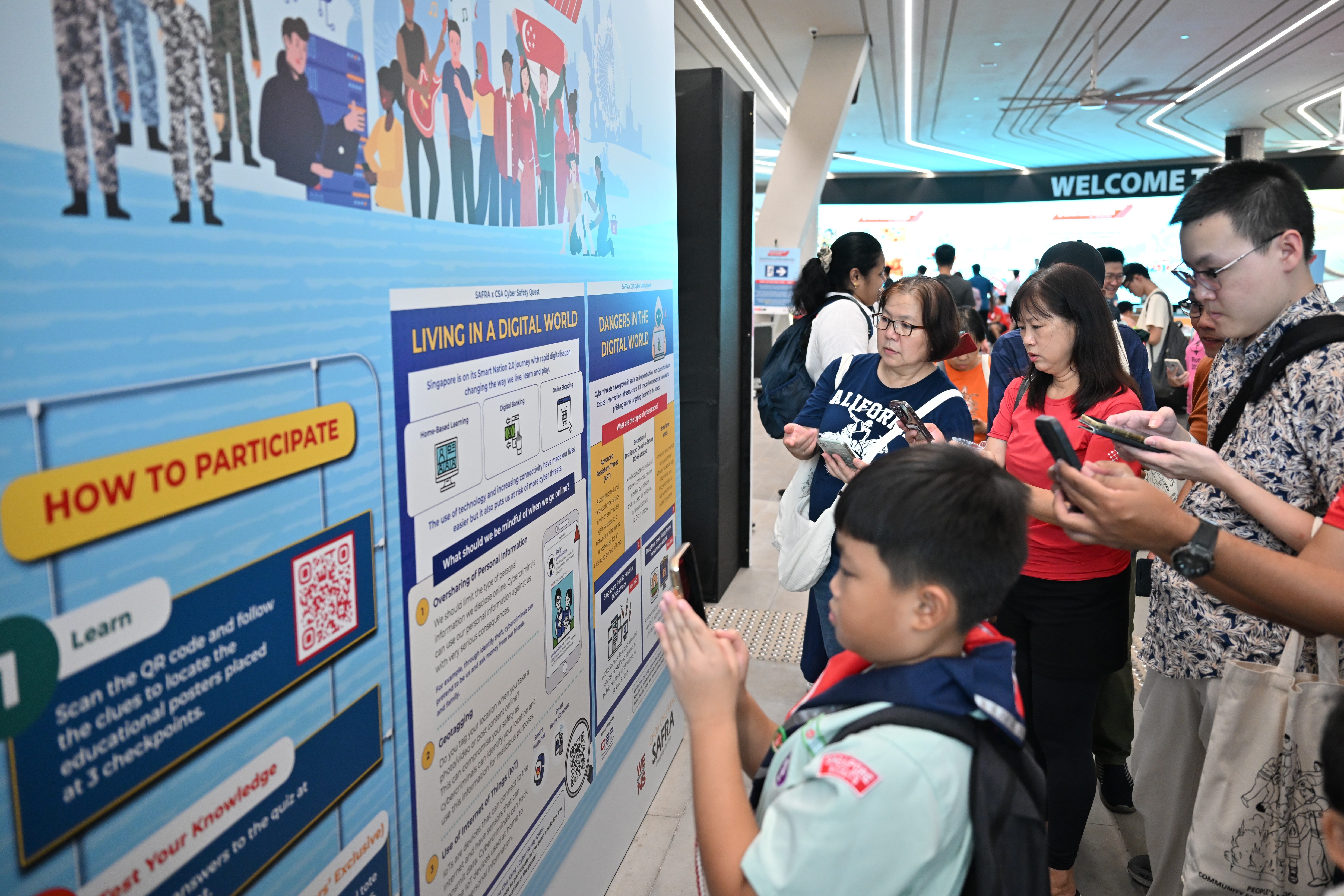 Participants taking part in the Cyber Safety Quest organised by the Cyber Security Agency of Singapore at SAFRA Choa Chu Kang this afternoon.