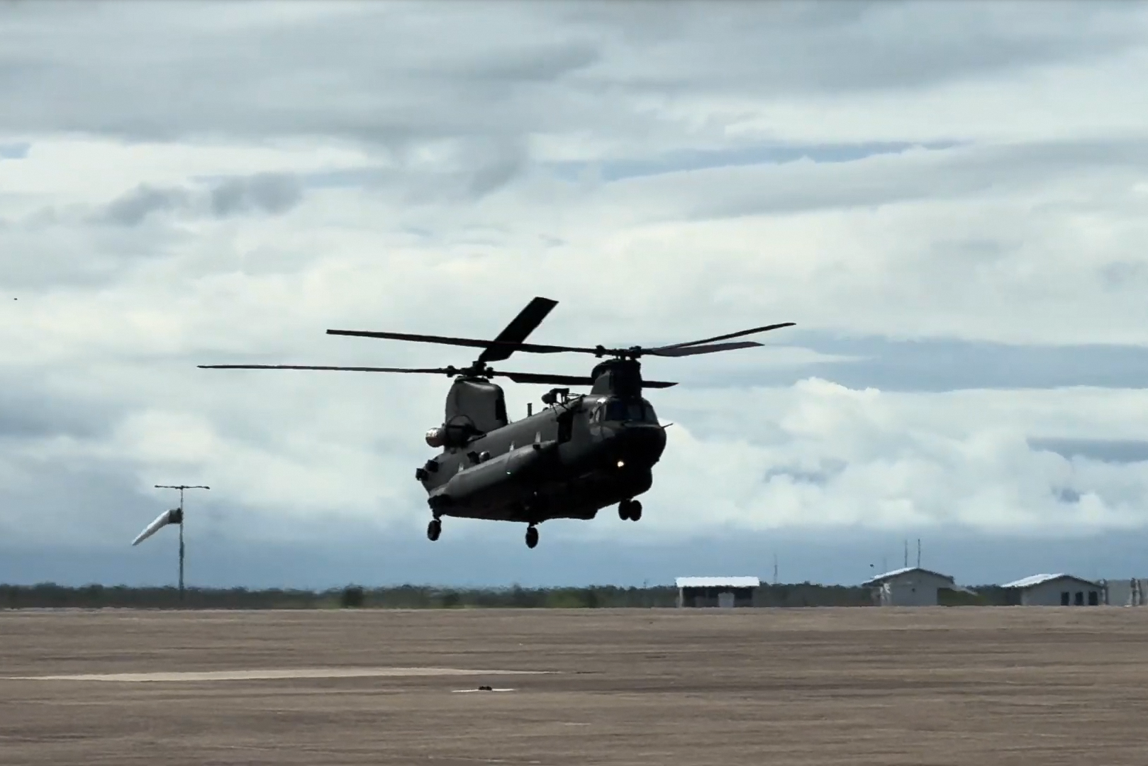 The Republic of Singapore Air Force (RSAF)'s CH-47F helicopters arriving at Townsville.