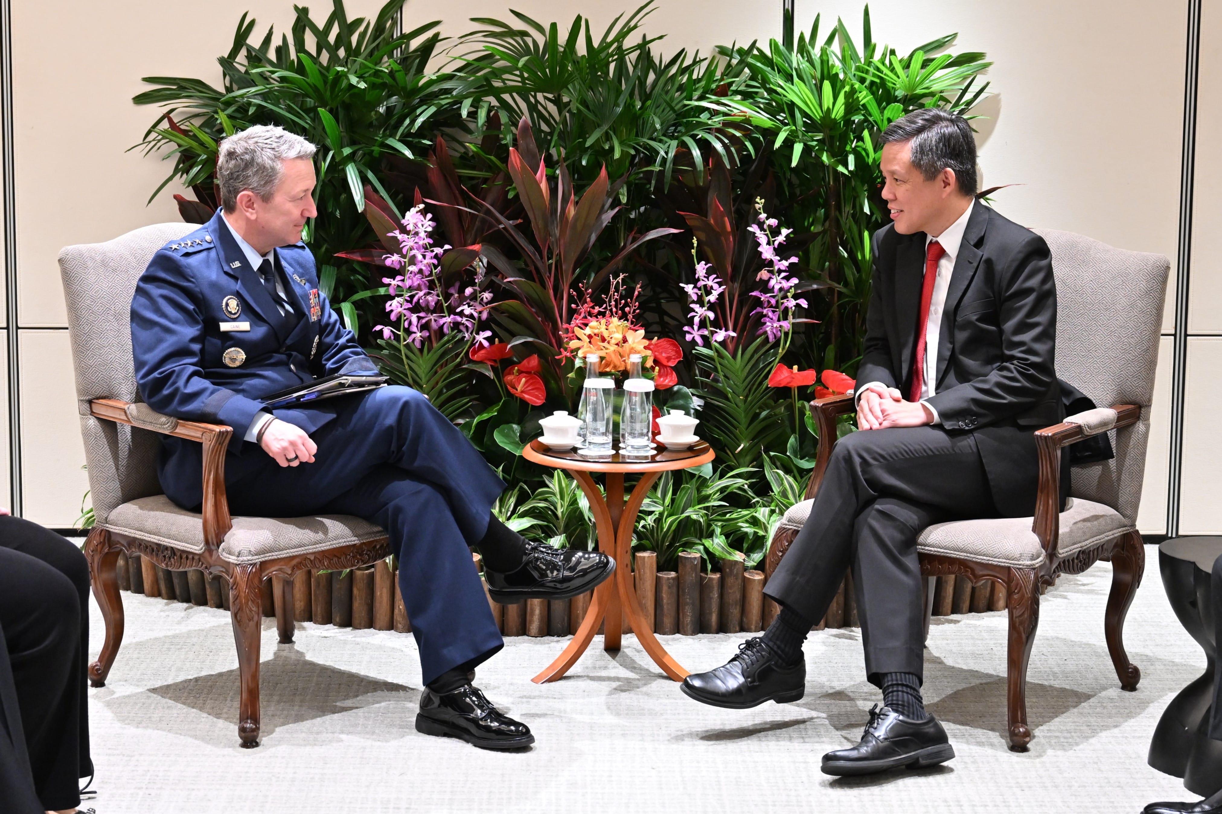 United States Chairman of the Joint Chiefs of Staff General (GEN) Dan Caine called on Minister for Defence Mr Chan Chun Sing on the sidelines of the 22nd Shangri La Dialogue earlier today.