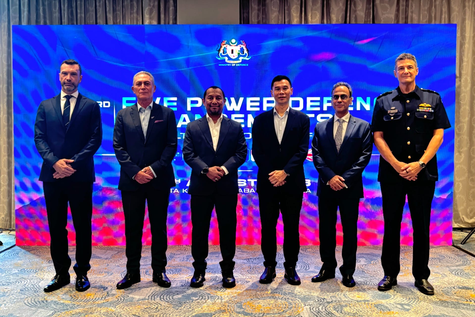 Mr Joseph Leong (third from right) at the 63rd Five Powers Defence Arrangements (FPDA) Consultative Council (FCC) with co-chair Secretary-General of the Malaysian Ministry of Defence Datuk Lokman Hakim Ali (third from left) and representatives of FPDA member-nations.