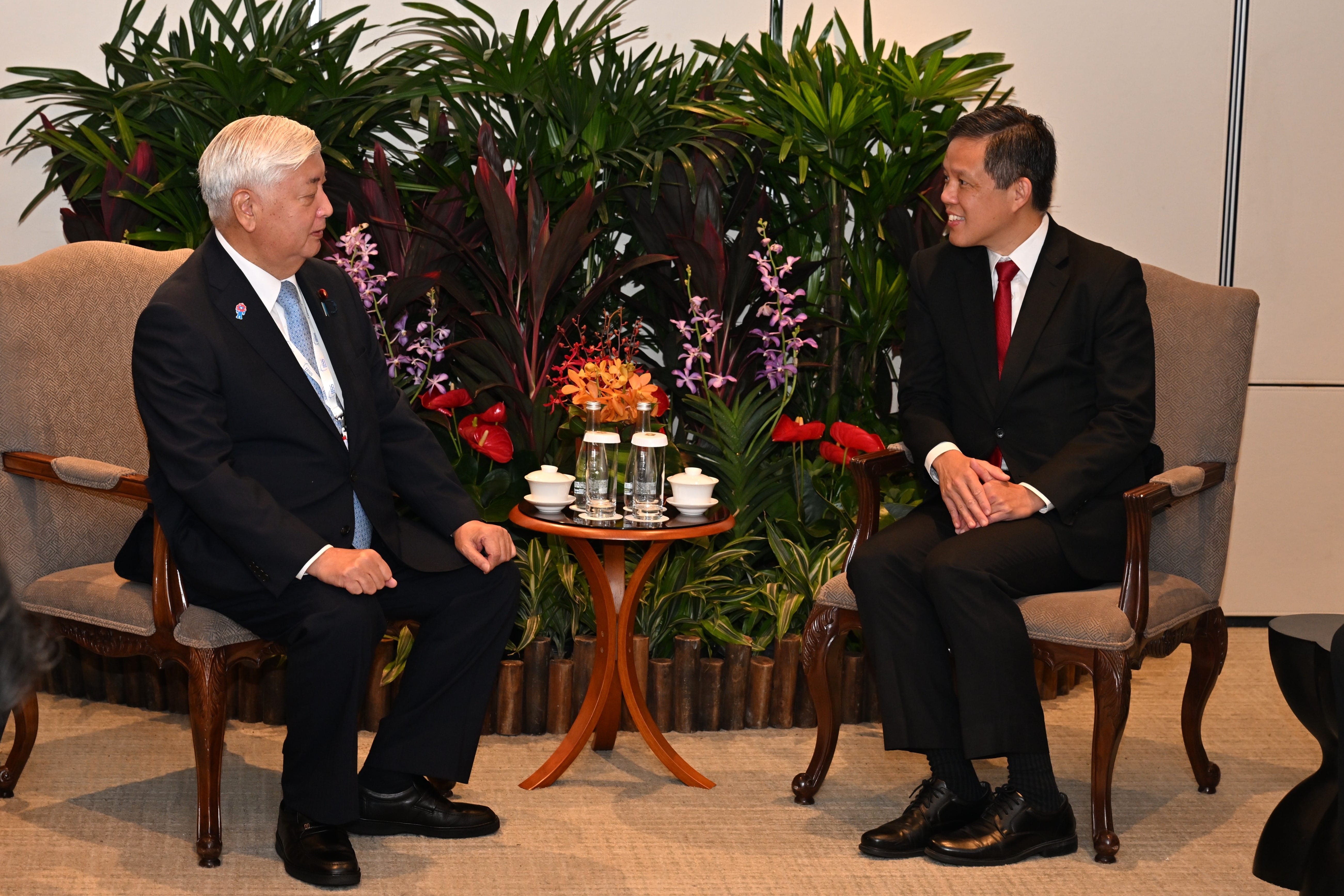 Japan Minister of Defense Nakatani Gen called on Minister for Defence Mr Chan Chun Sing this morning on the sidelines of the 22nd Shangri-La Dialogue.