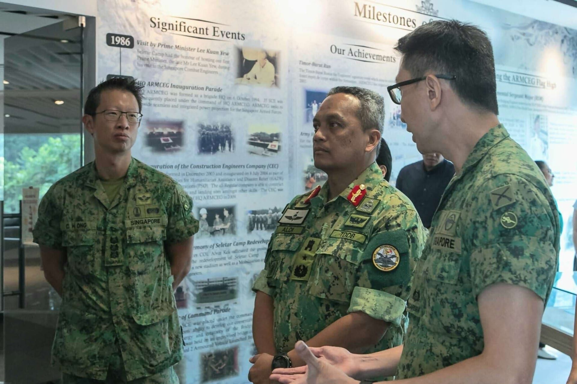 BG Aldi receiving a brief on the Singapore Combat Engineers at Seletar Camp.