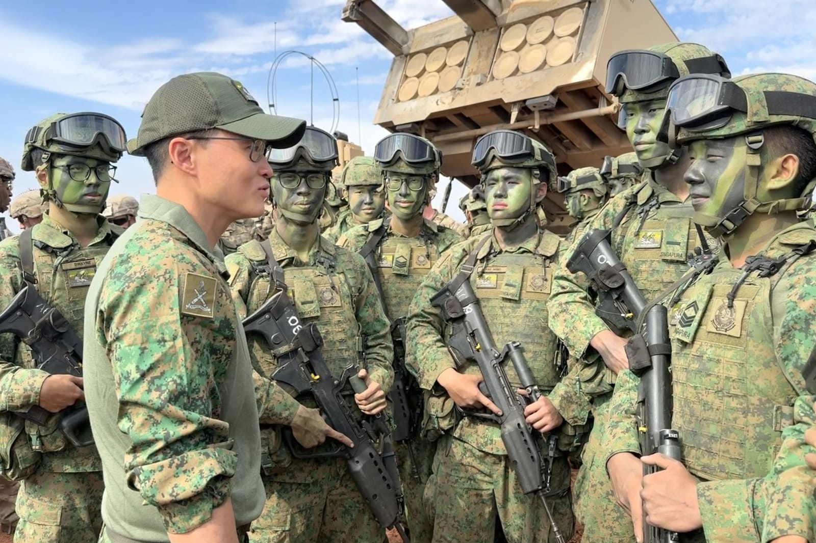 Minister of State (MOS) for Defence Desmond Choo engaging personnel from the Singapore Armed Forces (SAF) participating in Exercise Daring Warrior 2026.