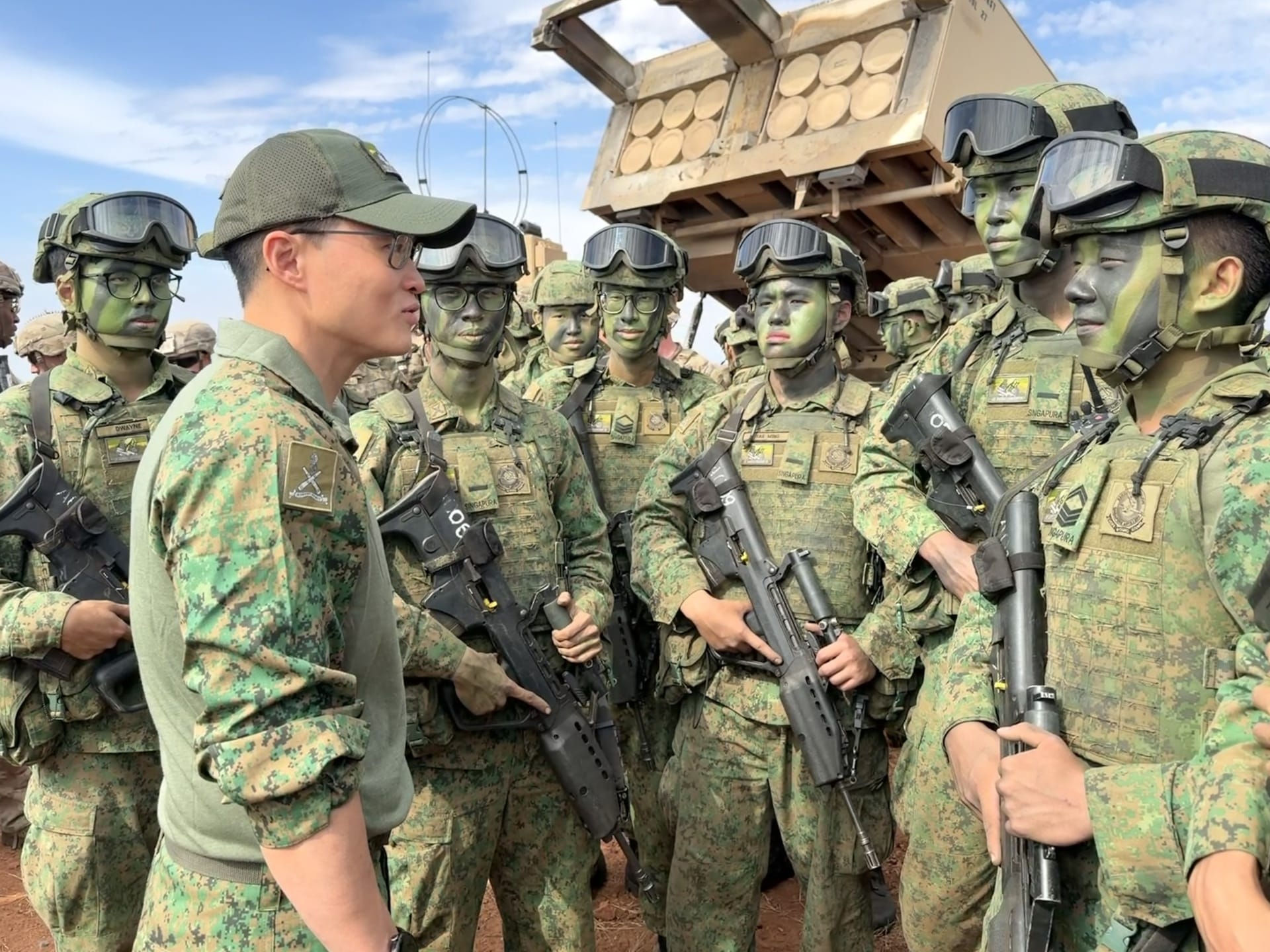Minister of State (MOS) for Defence Desmond Choo engaging personnel from the Singapore Armed Forces (SAF) participating in Exercise Daring Warrior 2026.