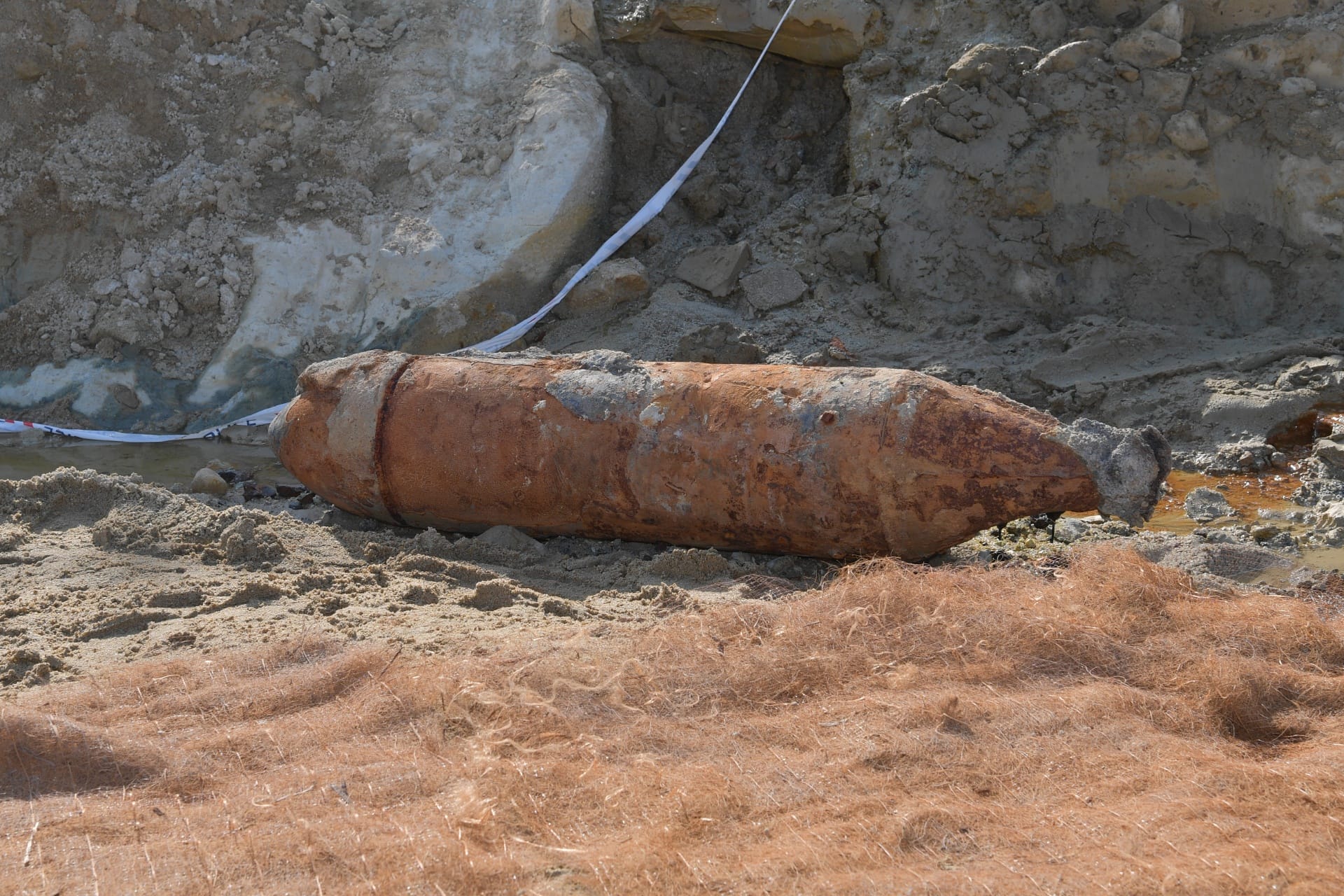 The unexploded ordnance (UXO) assessed to be a World War II aerial bomb.