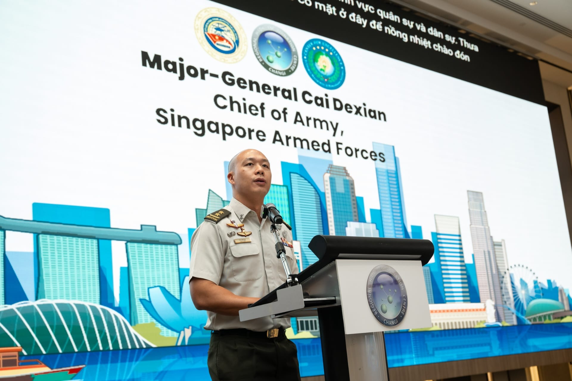 Singapore's Chief of Army Major-General (MG) Cai Dexian delivering his remarks as he officiated the opening ceremony of