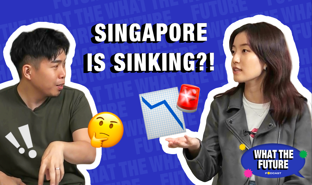 Thumbnail of a man and woman conversing, with graphics and text summarising the Singapore may be sinking.